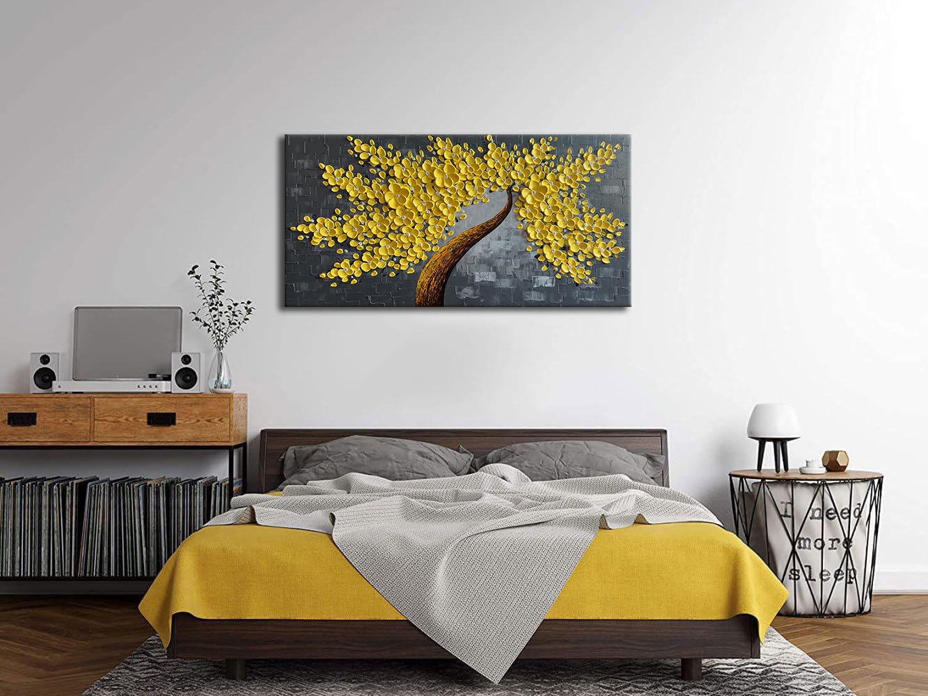 Alenoss Hand Painted Yellow Floral Oil Painting on Canvas - 48x24 Inches Large Abstract Wall Art for Living Room, Bedroom & Office Decor | Modern Home Decorations & Unique Gift Idea