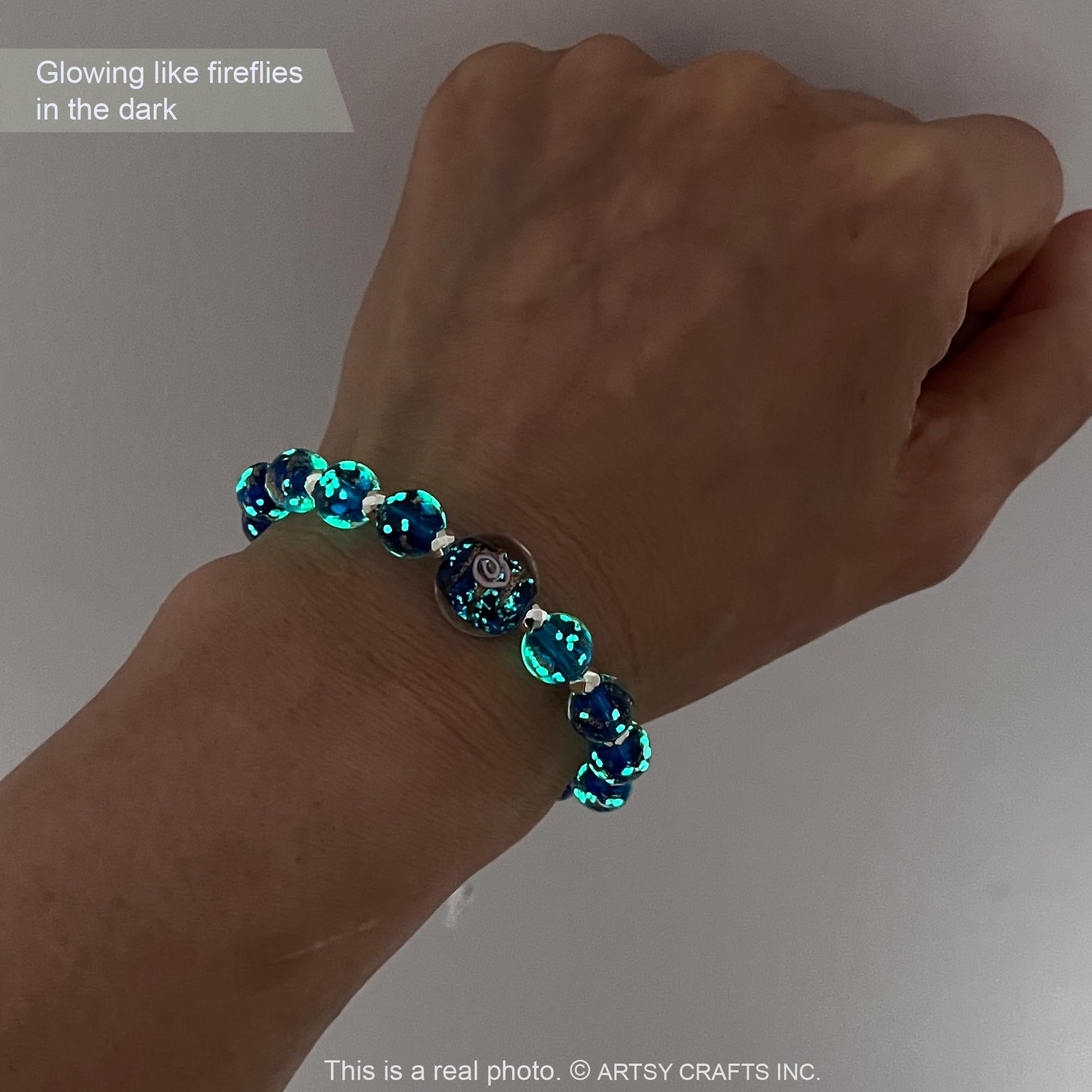 Glow in The Dark Firefly Beads Bracelet & Necklace Set - Murano Glass Crystal Birthstone Jewelry with Adjustable Slider Chain | Perfect for Night Parties, Rave Events & Unique Gifts