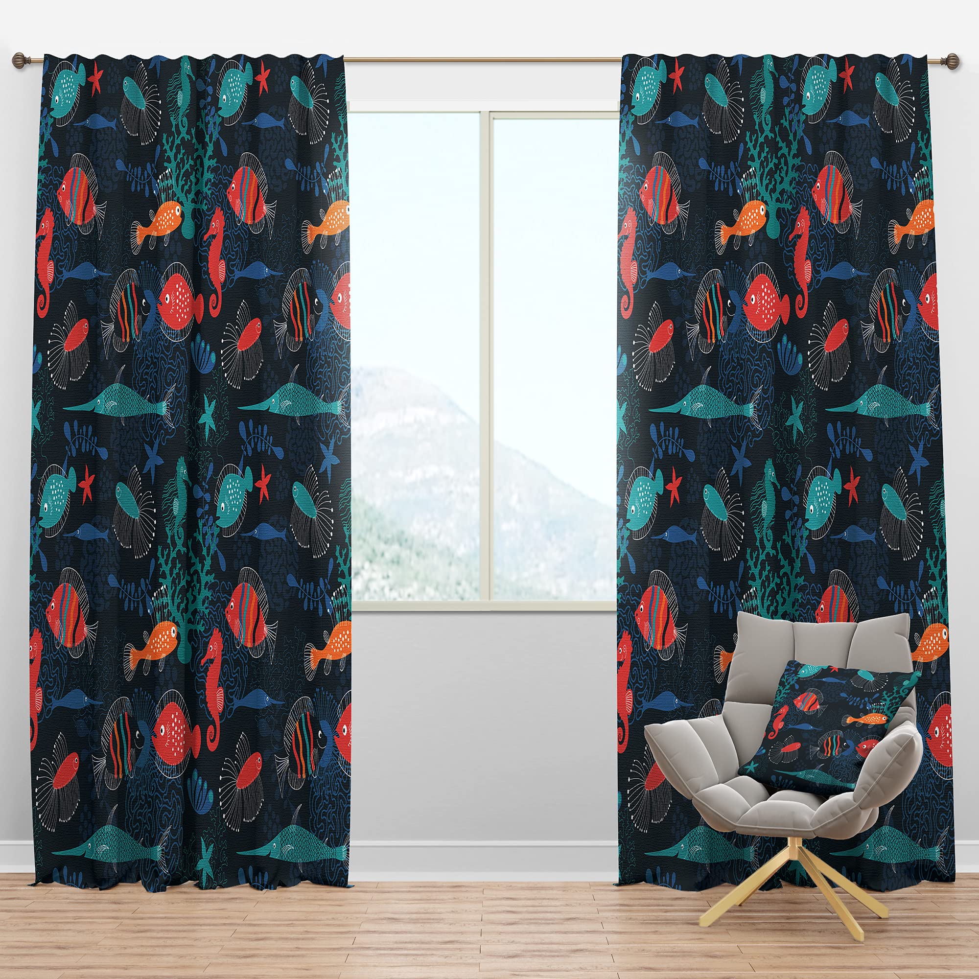 DesignQ Blackout Curtains 'Marine Life' - Thermal Insulated Single Panel (52x63 inches) for Bedroom & Living Room - Ocean Themed Window Drapes for Better Sleep & Energy Efficiency
