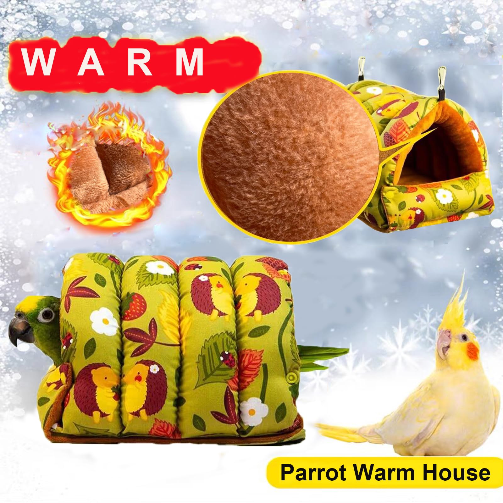 Winter Warm Bird Nest House - Hanging Hammock for Parrots, Macaws, Budgies, Parakeets, Caiques, Senegal, Cockatiels, Conures & Lovebirds | Cozy Small Bird Bed for Indoor/Outdoor Aviary, Cage & Garden Use