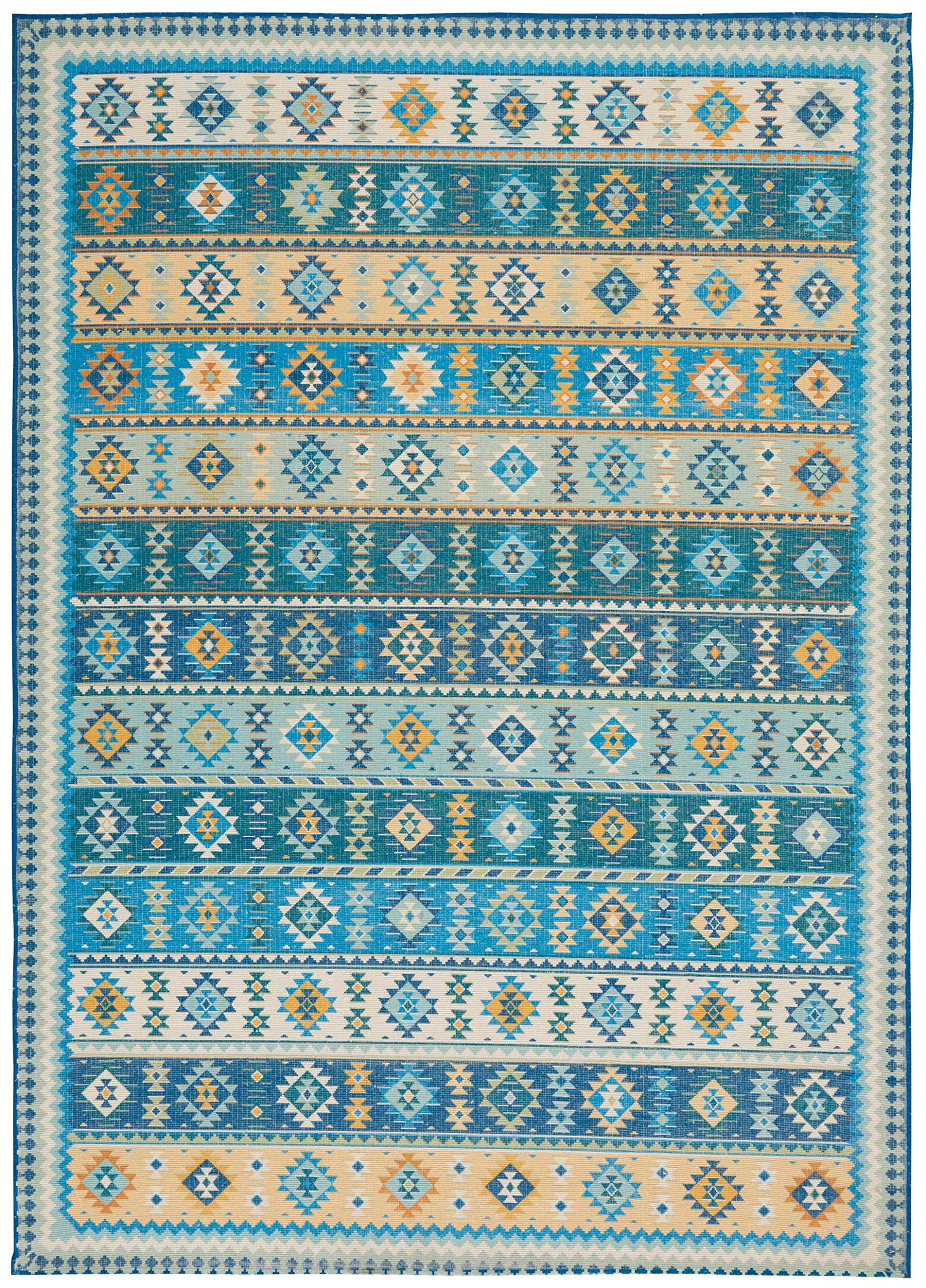 Nourison Madera Tribal Light Blue 5' x 7' Area Rug - Easy Cleaning, Non-Shedding, Stain Resistant - Perfect for Bedroom, Living Room, Dining Room & Kitchen Decor (5x7) | Soft & Durable Floor Covering for High Traffic Areas