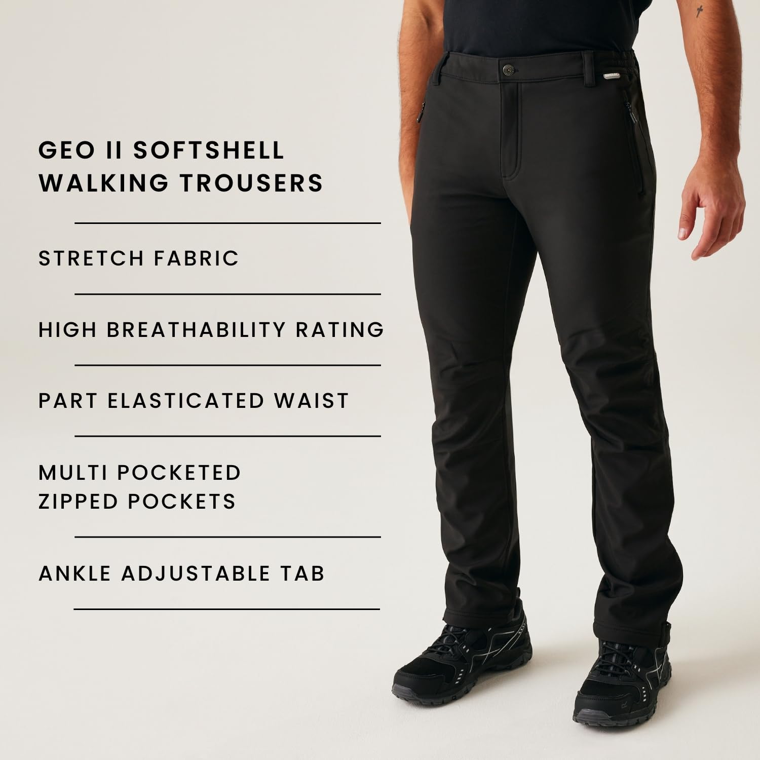 Regatta Geo II Men's Waterproof Softshell Trousers - Windproof Winter Hiking Pants for Outdoor Activities & Camping