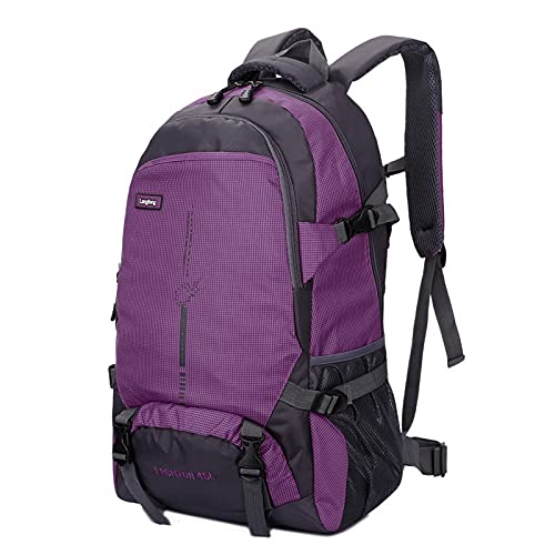 45L Waterproof Hiking Backpack for Men & Women - Lightweight Trekking Climbing Backpack with Adjustable Straps - Perfect for Outdoor Travel, Camping & Mountaineering (Purple)