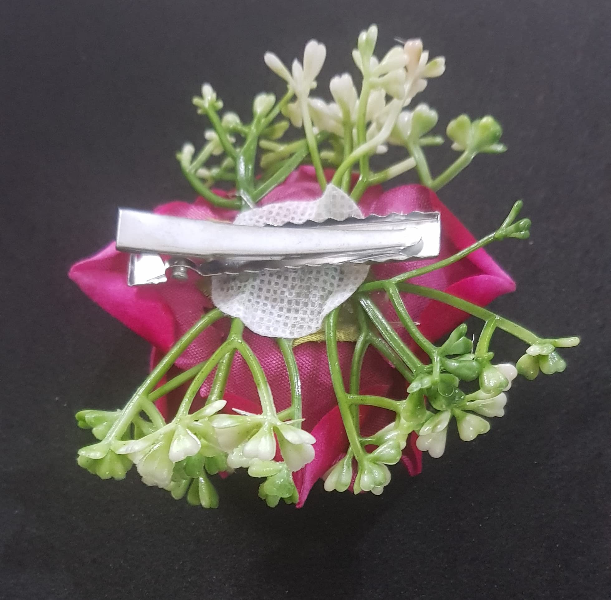 ANVIK 2-Pack Artificial Rose Hair Clips with Grass Design - Floral Hair Accessories for Women & Girls (Dark Pink & Light Pink) - Perfect for Weddings, Parties & Everyday Hairstyles