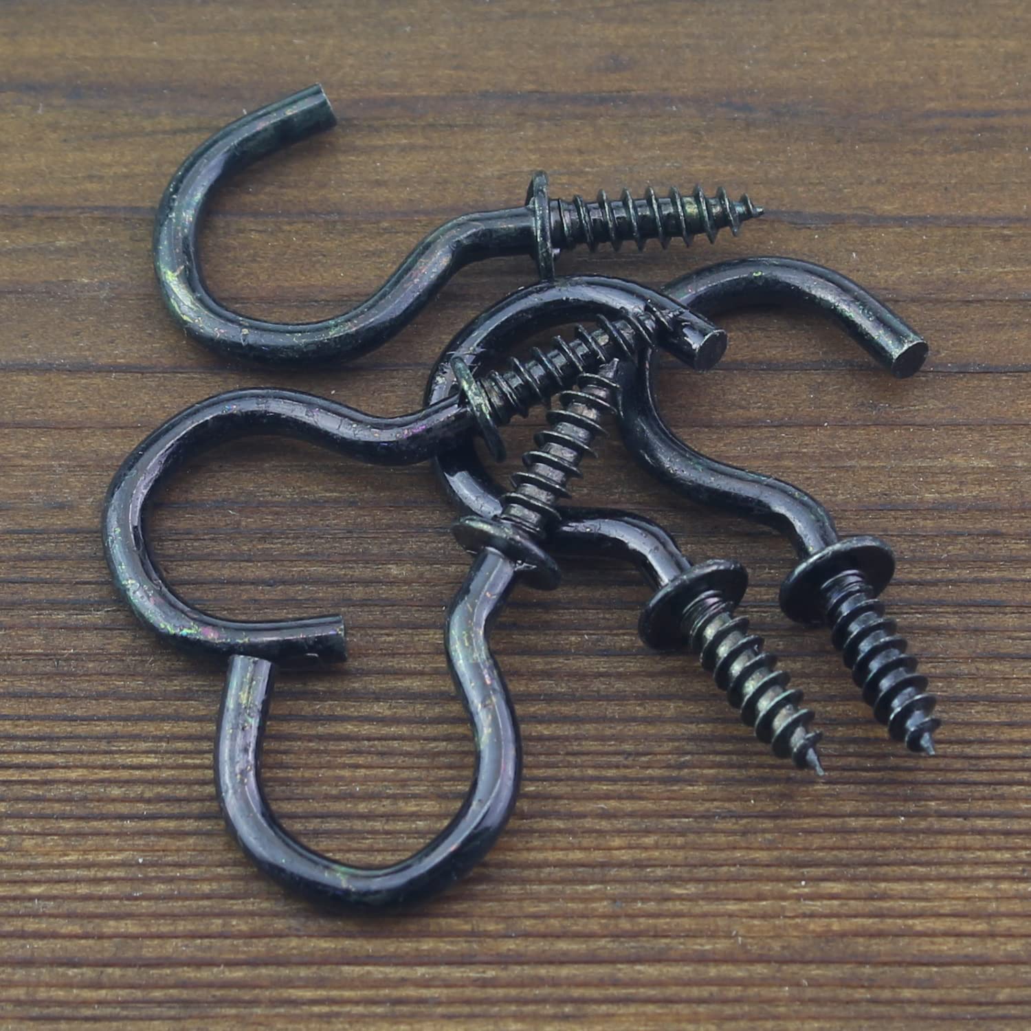 120-Piece 3/4 Inch Black Cup Screw Hooks - Heavy Duty Self-Tapping Ceiling Hanging Hooks for Plant Hangers, Christmas Lights, Wind Chimes & Home Decor