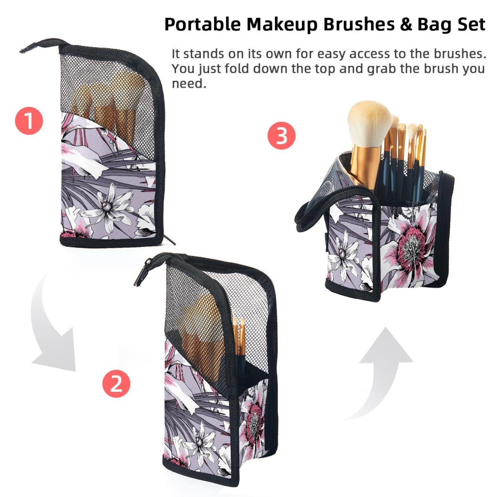 12-Piece Makeup Brush Organizer Bag with Oil Painting Floral Design - Portable Cosmetic Brush Holder Case for Travel, Home & Professional Makeup Artists