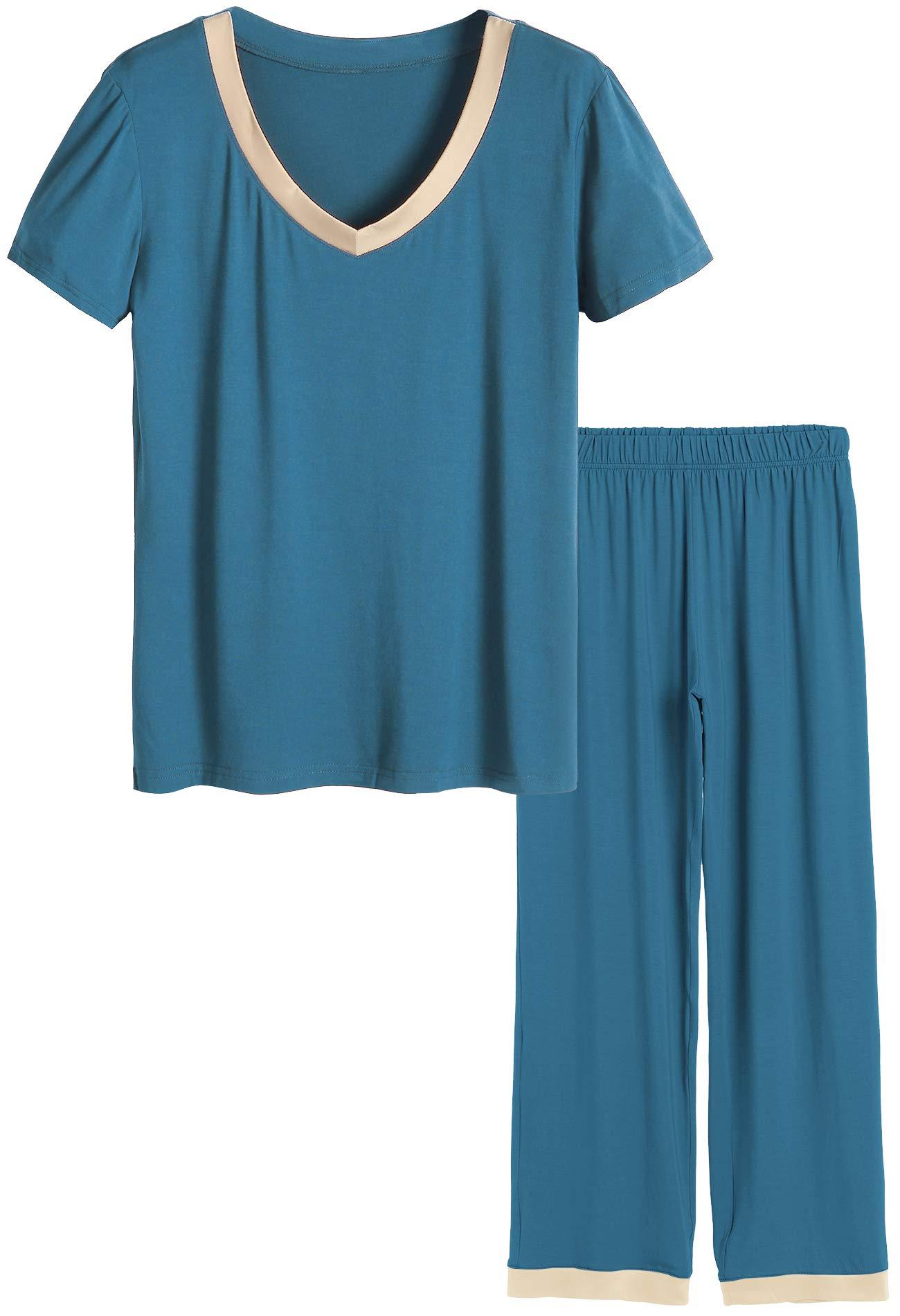 Women's Bamboo Sleepwear Set - Soft Short Sleeve Top & Comfortable Pants Pajamas for Lounge & Nightwear | Eco-Friendly Bamboo Fabric for All-Season Comfort