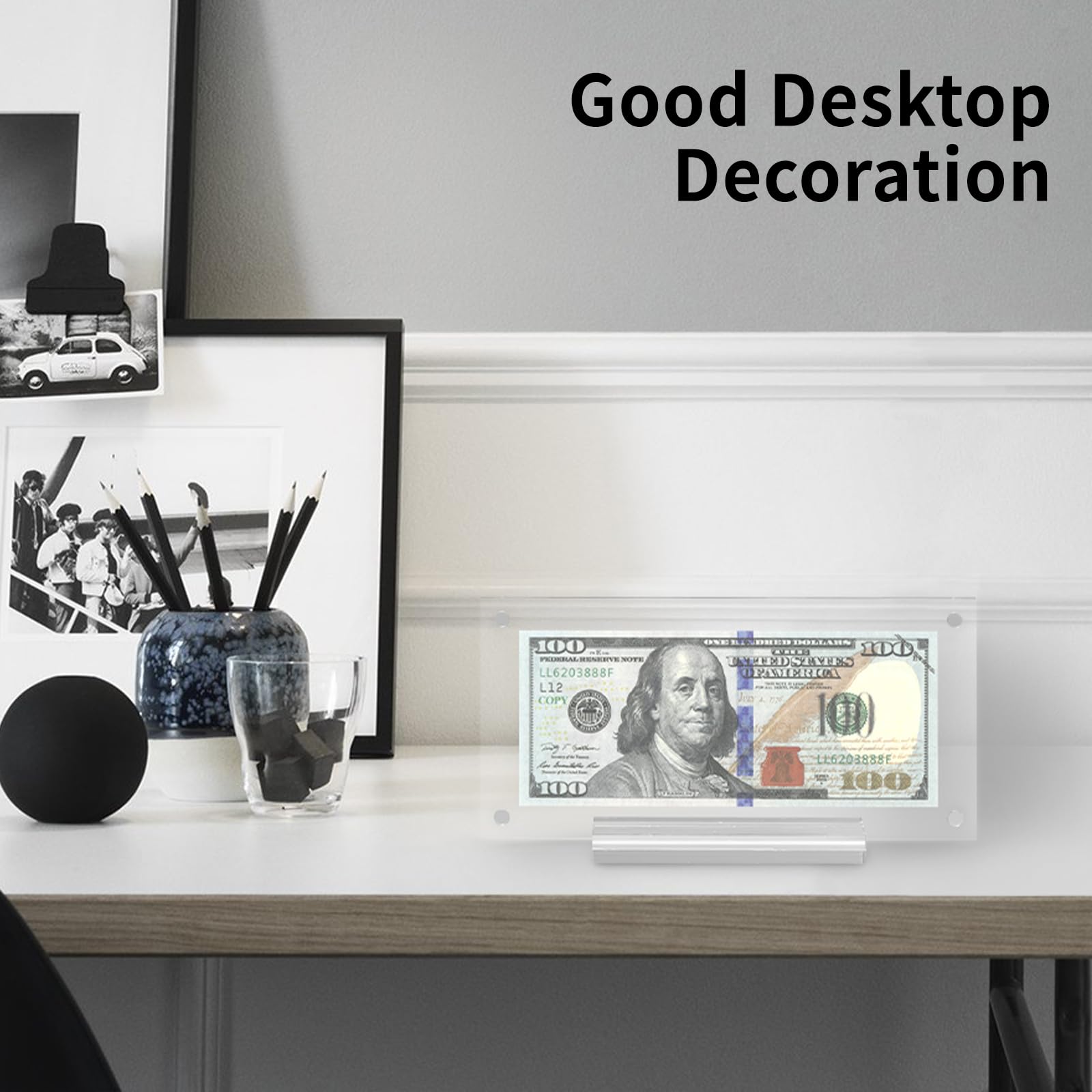 Acrylic Dollar Bill Holder - Double-Sided Clear Money Display Frame for Collectors (1 Pack) | Perfect for Currency Collection, Ticket Preservation & Check Protection | Ideal for Home Office Decor, Gift Giving & Memorabilia Display