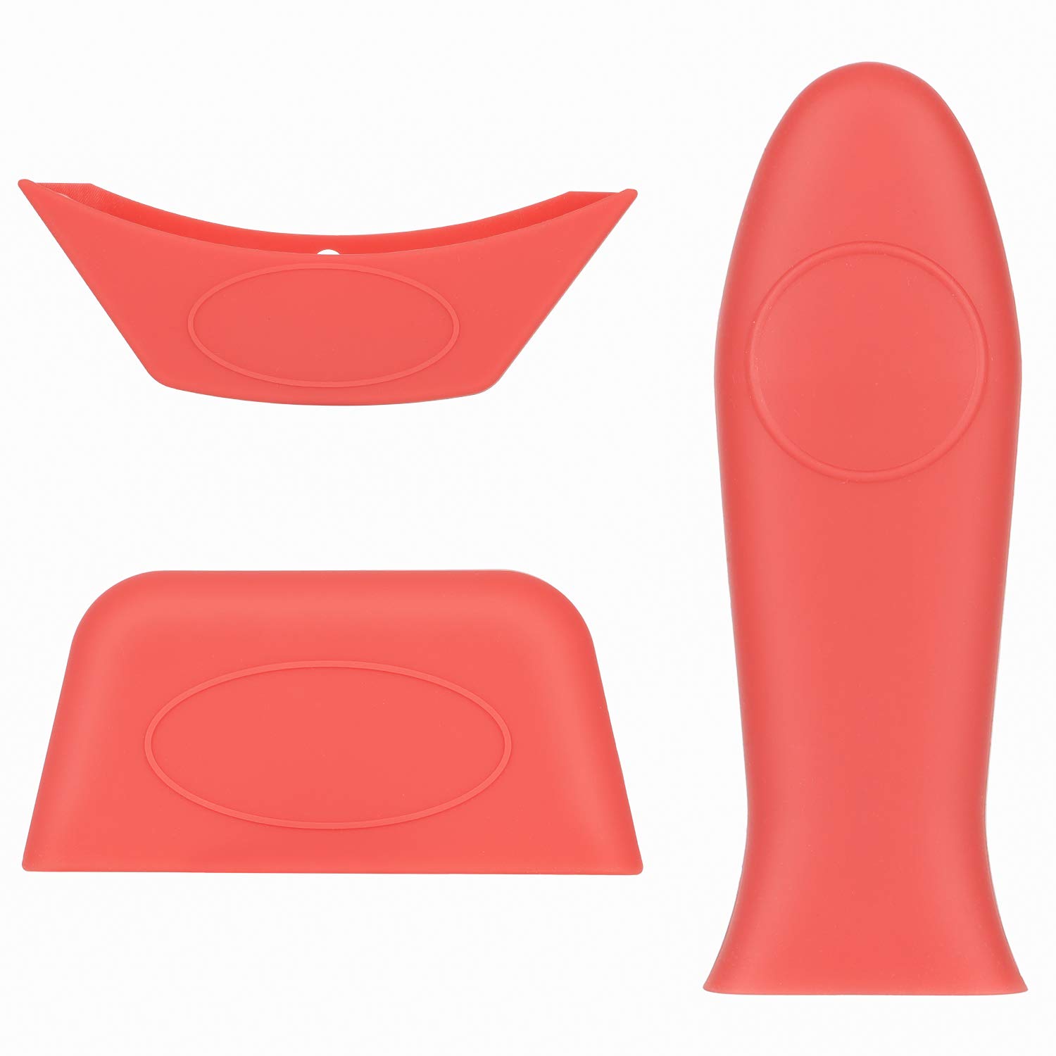 Heat Resistant Silicone Pot Handle Covers - 3 Pack Non-Slip Hot Handle Holders for Cast Iron Skillets, Metal Pans & Aluminum Cookware (Red) - Perfect for Cooking, Grilling & Kitchen Safety