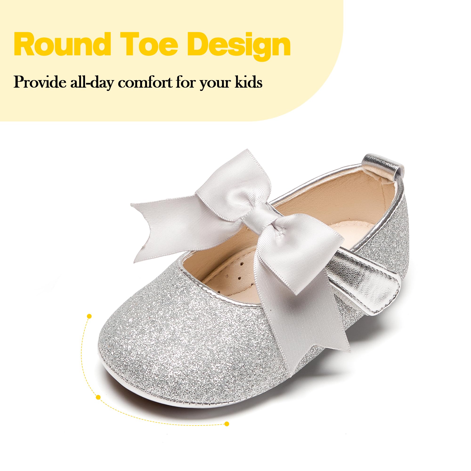 Kiderence Baby Girls Prewalker Mary Jane Flats - Soft Bowknot Princess Dress Shoes for Infant & Toddler (6-24 Months) | Perfect for First Steps, Special Occasions & Photo Shoots