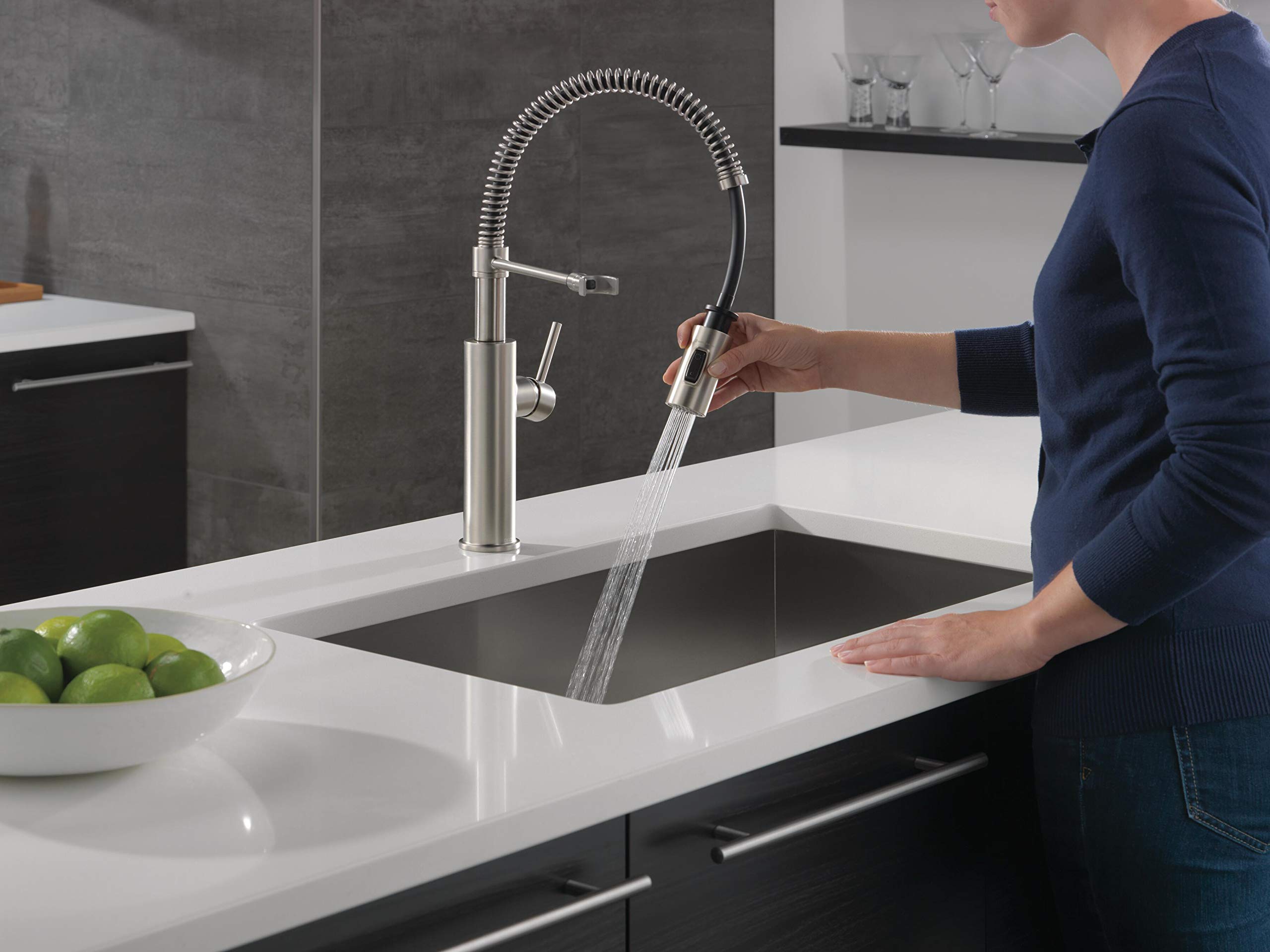 Delta Faucet Antoni Pro Commercial Style Kitchen Faucet with Pull Down Sprayer - Brushed Nickel, Spotshield Stainless Finish (Model 18803-SP-DST) - Ideal for Restaurants, Home Kitchens & Heavy-Duty Use