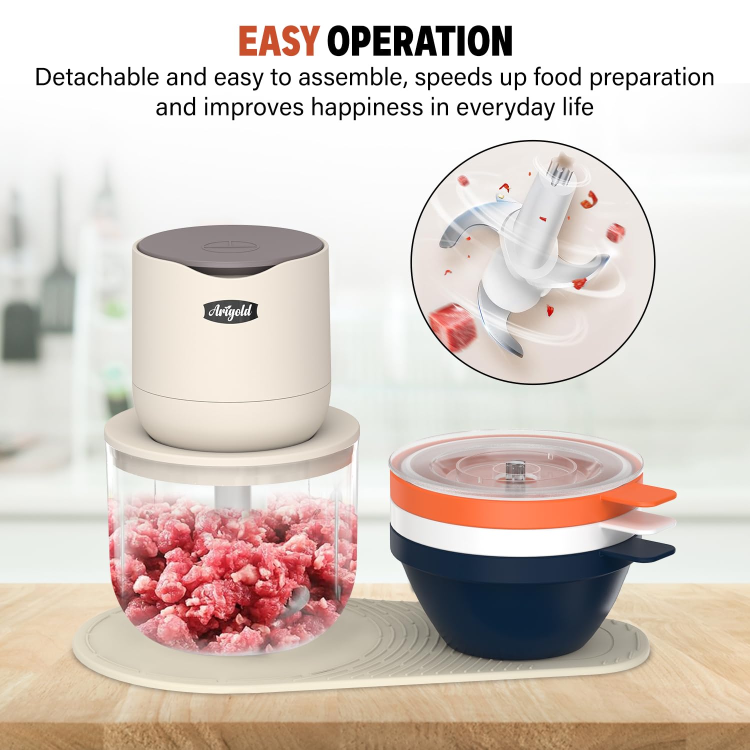 Slap-Operated Wireless Electric Food Processor - 600ML + 240ml Bowls - Vegetable Chopper & Mini Food Processor, Blender for Baby Food, Kitchen Appliances, Vegetable Cutter for Mincing and Dicing - Perfect for Meal Prep, Baby Food Making, and Quick Kitchen Tasks