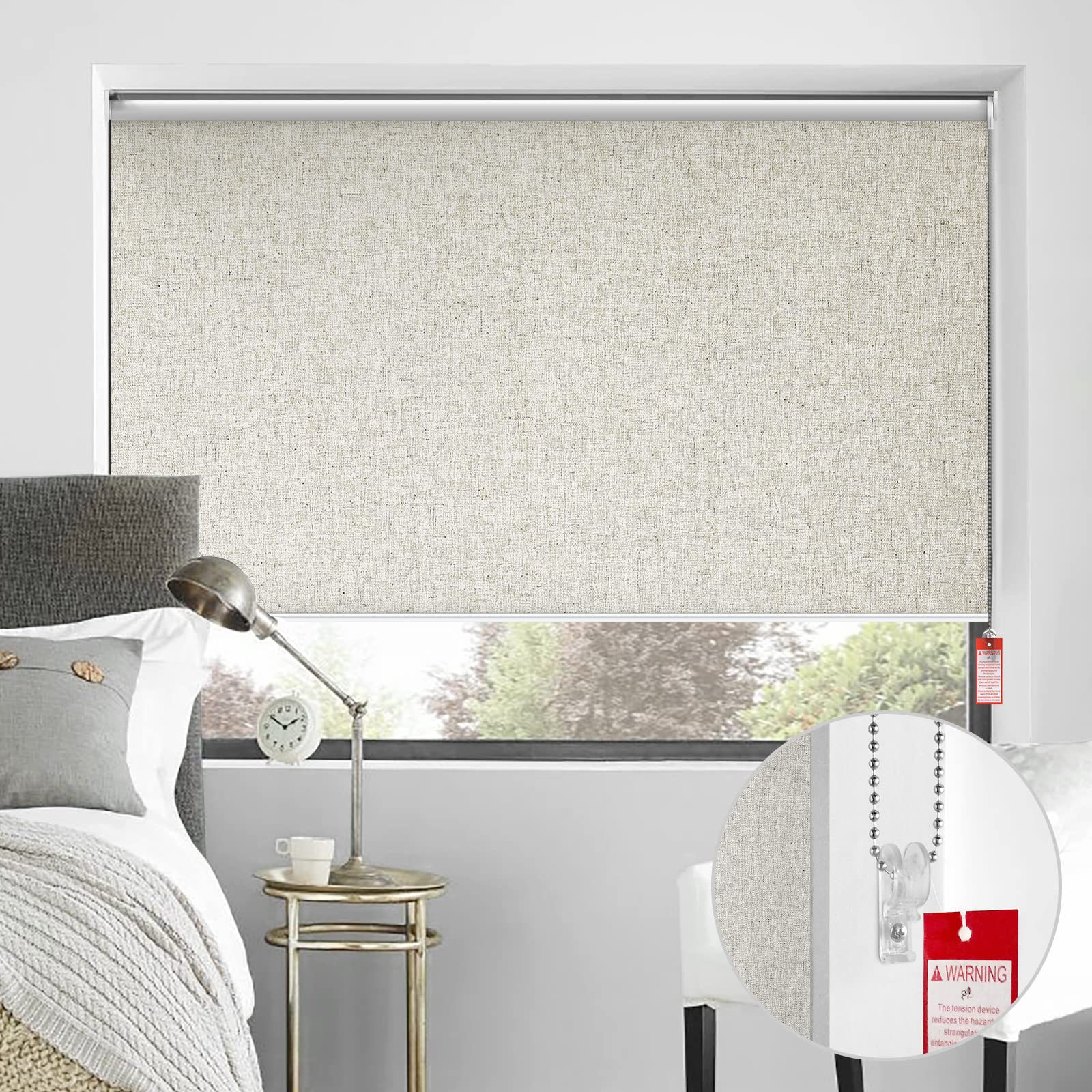 100% Blackout Roller Window Shades - Waterproof, Thermal Insulated & UV Protection Blinds for Home - Easy Install Beige 52