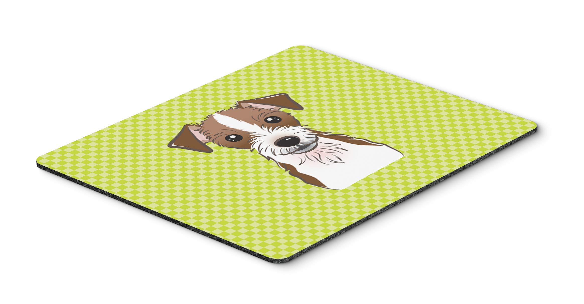 Checkerboard Lime Green Jack Russell Terrier Mouse Pad - Washable Large Desk Mat for Home Office, Gaming & Computer Work | Non-Slip Hot Pad & Trivet for Kitchen Use | Cute Dog-Themed Accessory for Pet Lovers