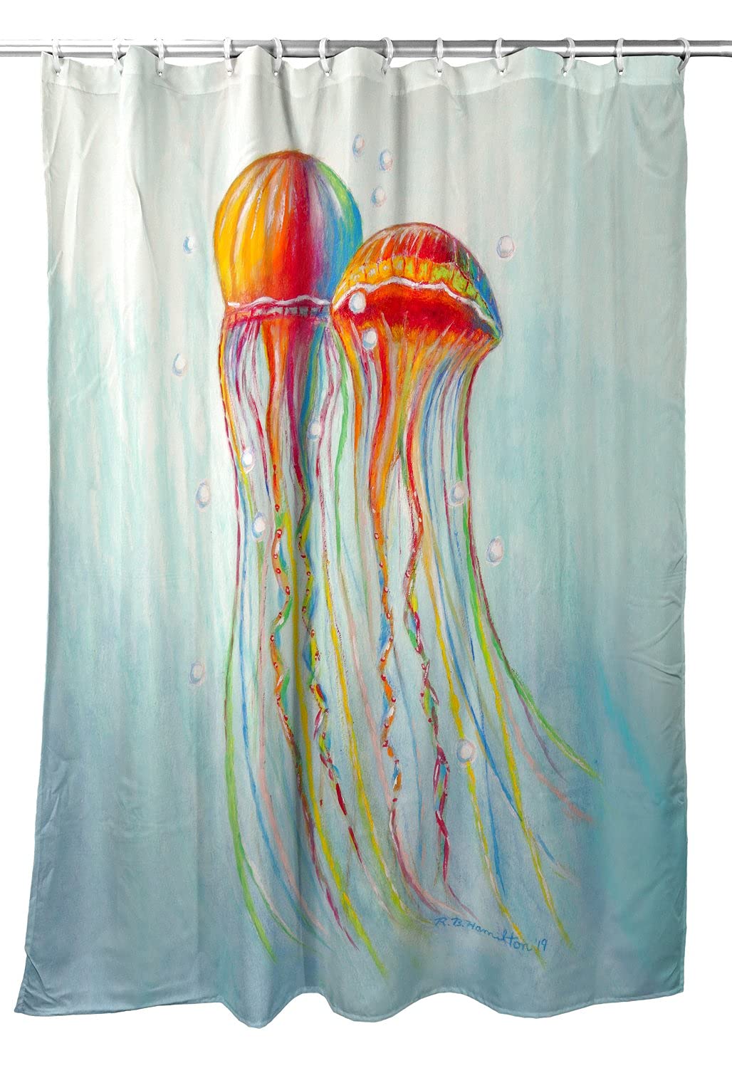 Betsy Drake Colorful Jellyfish Shower Curtain - Waterproof Bathroom Decor for Kids & Adults - Perfect for Beach Theme Bathrooms & Ocean Lover's Home Decor