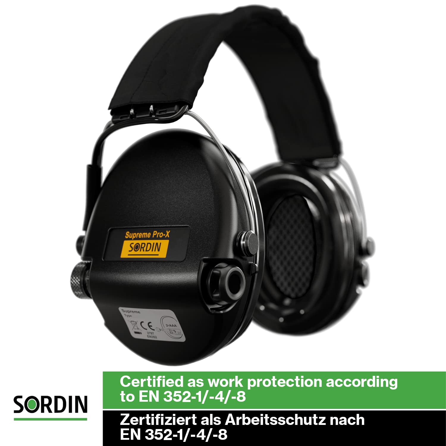 Sordin Supreme Pro-X Electronic Ear Muffs for Hunting & Shooting - Active Noise Cancelling, Textile Headband & Gel Cushions - Black Hearing Protection for Range, Construction & Outdoor Activities