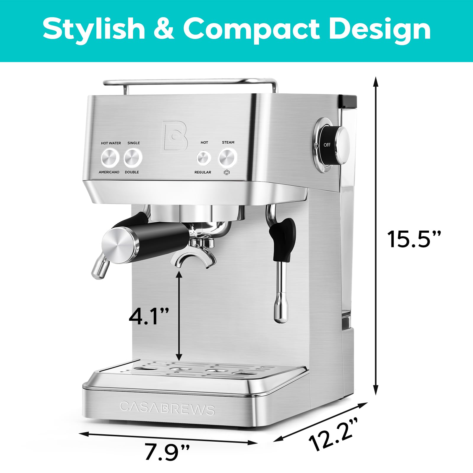 CASABREWS 20 Bar Espresso Machine with Milk Frother & Hot Water Wand - Professional Coffee Maker for Espresso, Americano, Latte, Cappuccino - Adjustable Temperature Control - Perfect Gift for Coffee Lovers - Ideal for Home, Office & Coffee Shop Use