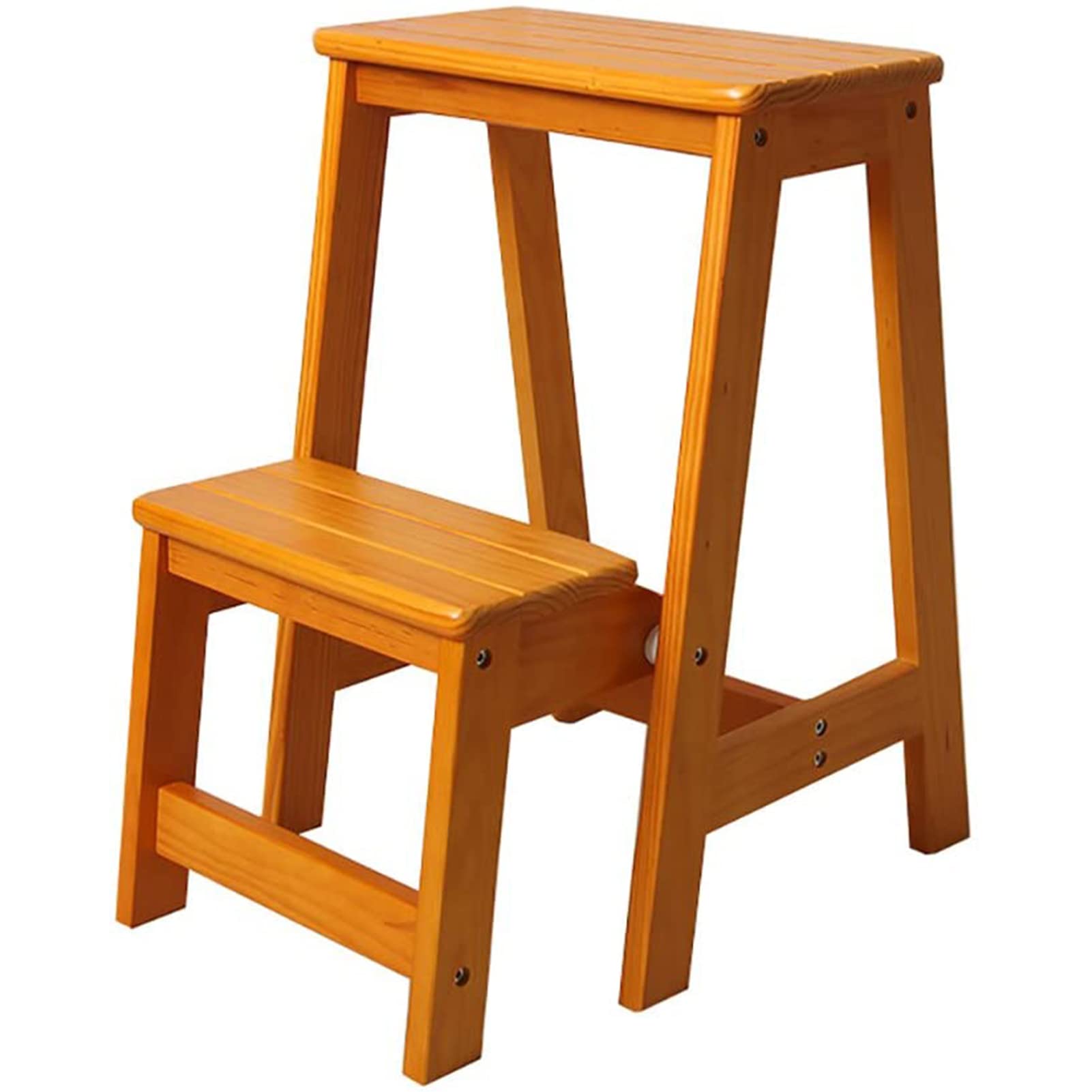 **Foldable Wooden Step Ladder Chair - Multi-Functional Stool, Shelf & Bookshelf - Compact Storage & Home Decor for Library, Plant Stand & More - White (Wood Finish)**