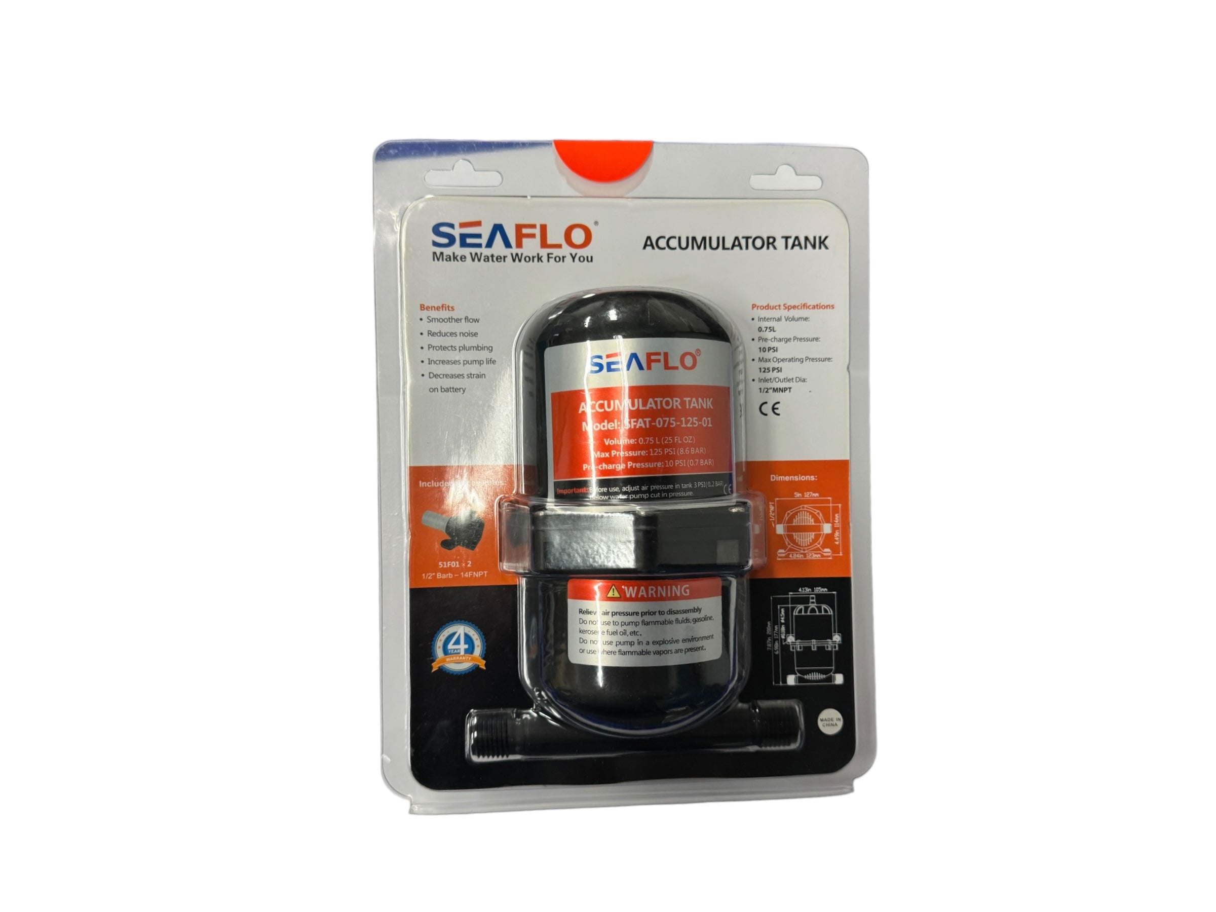 SEAFLO Pre-Pressurized Accumulator Tank for Water Systems - Marine, RV & Off-Grid Use | High-Quality Water Pressure Stabilizer