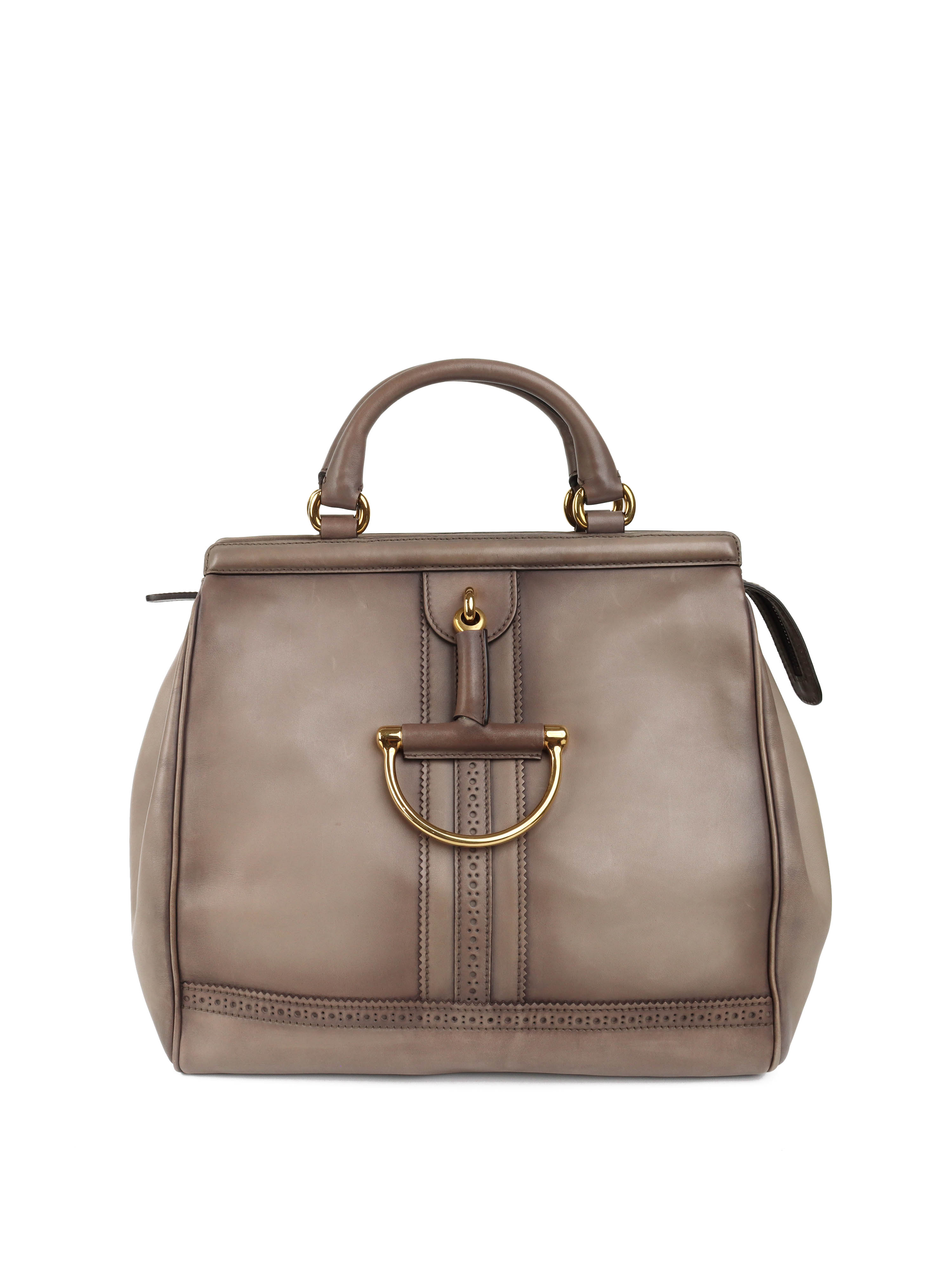 Gucci Taupe Duilio Brogue Tote Bag for Women - Luxury Leather Handbag with Shoulder Strap - Perfect for Work, Travel & Everyday Use