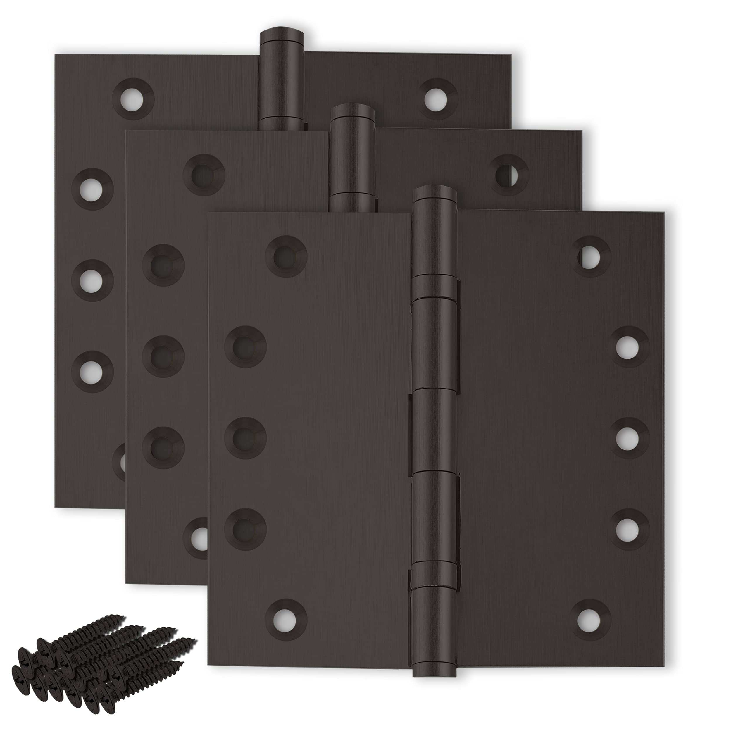 Heavy Duty Solid Brass Door Hinges 5x5 Inch with Bronze Ball Bearing - Set of 3 Oil-Rubbed Bronze Hinges for Cabinet, Furniture & Interior Doors