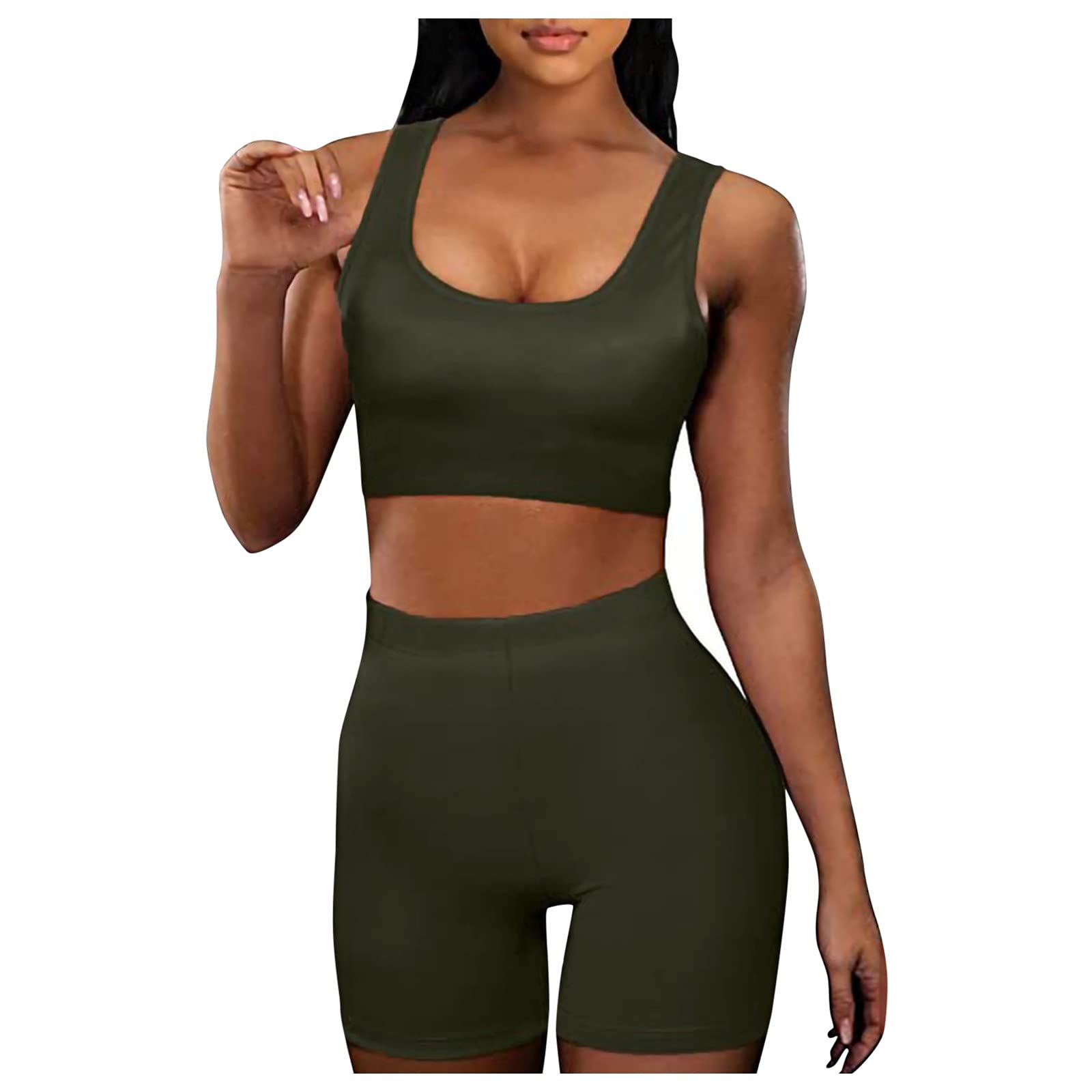 Women's 2-Piece High Waist Shorts & Crop Top Set - Sleeveless Workout Outfits for Gym, Yoga & Summer Fashion