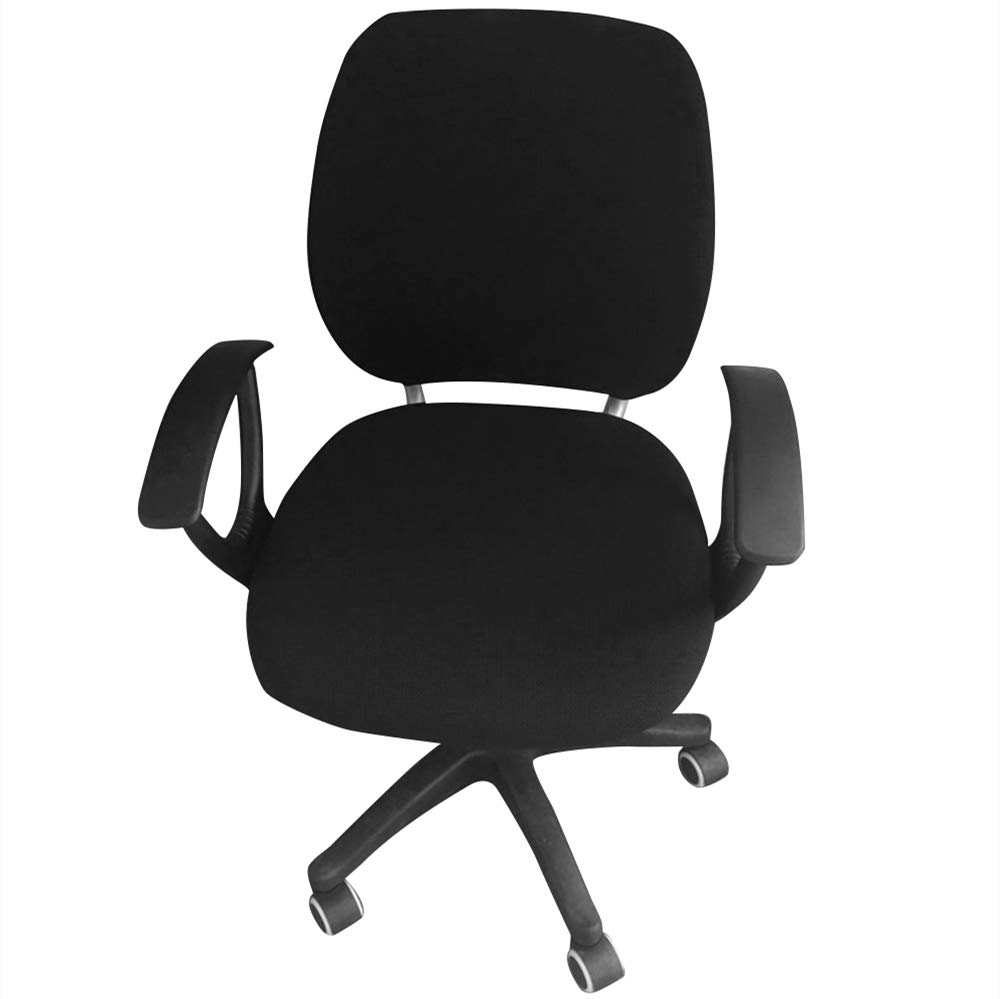 Stretchable Polyester Universal Computer Office Chair Cover - Split Protective Slipcover for Desk Task & Rotating Chairs (Black) | Home Office & Gaming Setup Accessory
