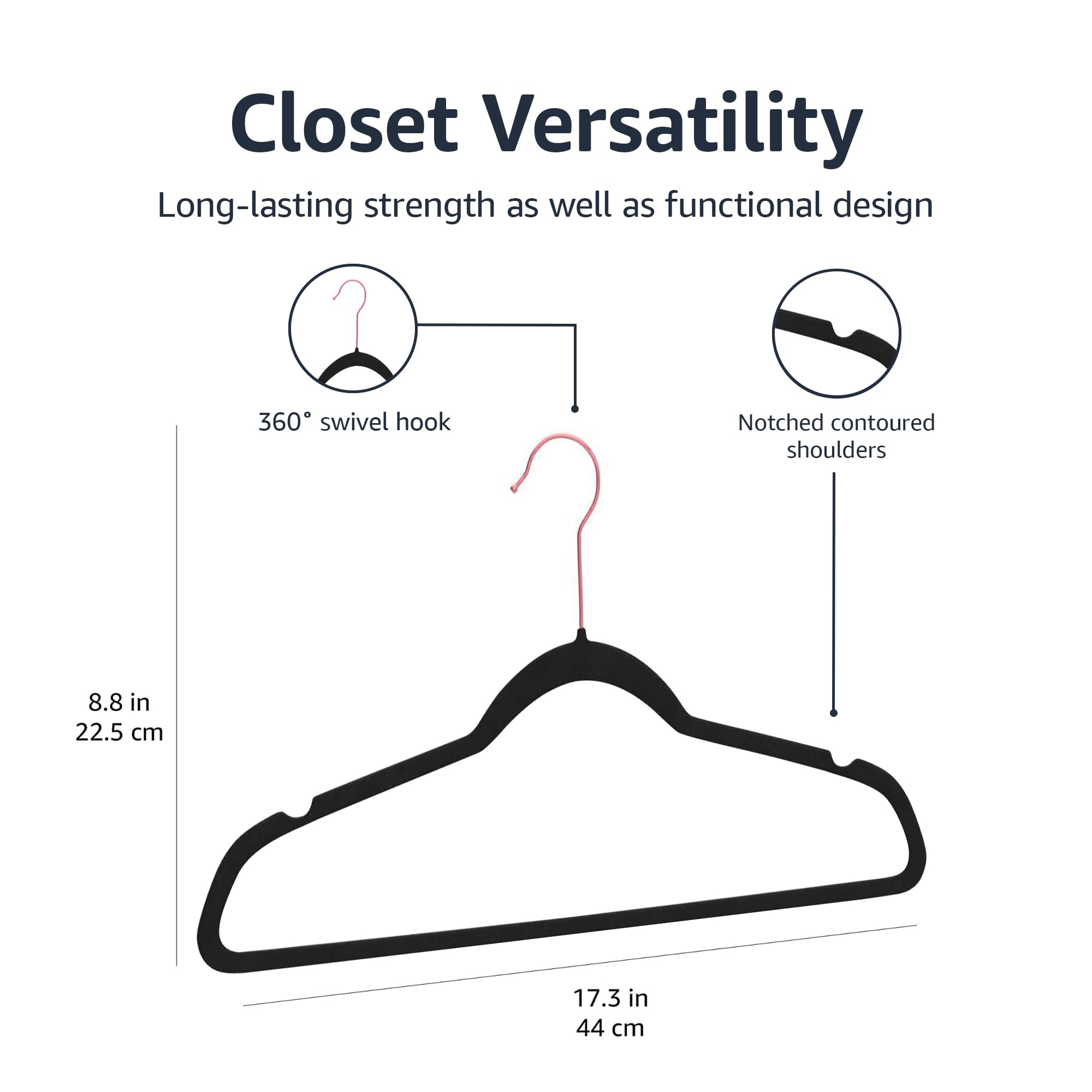 Amazon Basics Slim Velvet Non-Slip Clothes Hangers - 30 Pack (Black/Rose Gold) - Space Saving Hangers for Suits, Dresses & Coats - Perfect for Closet Organization & Travel