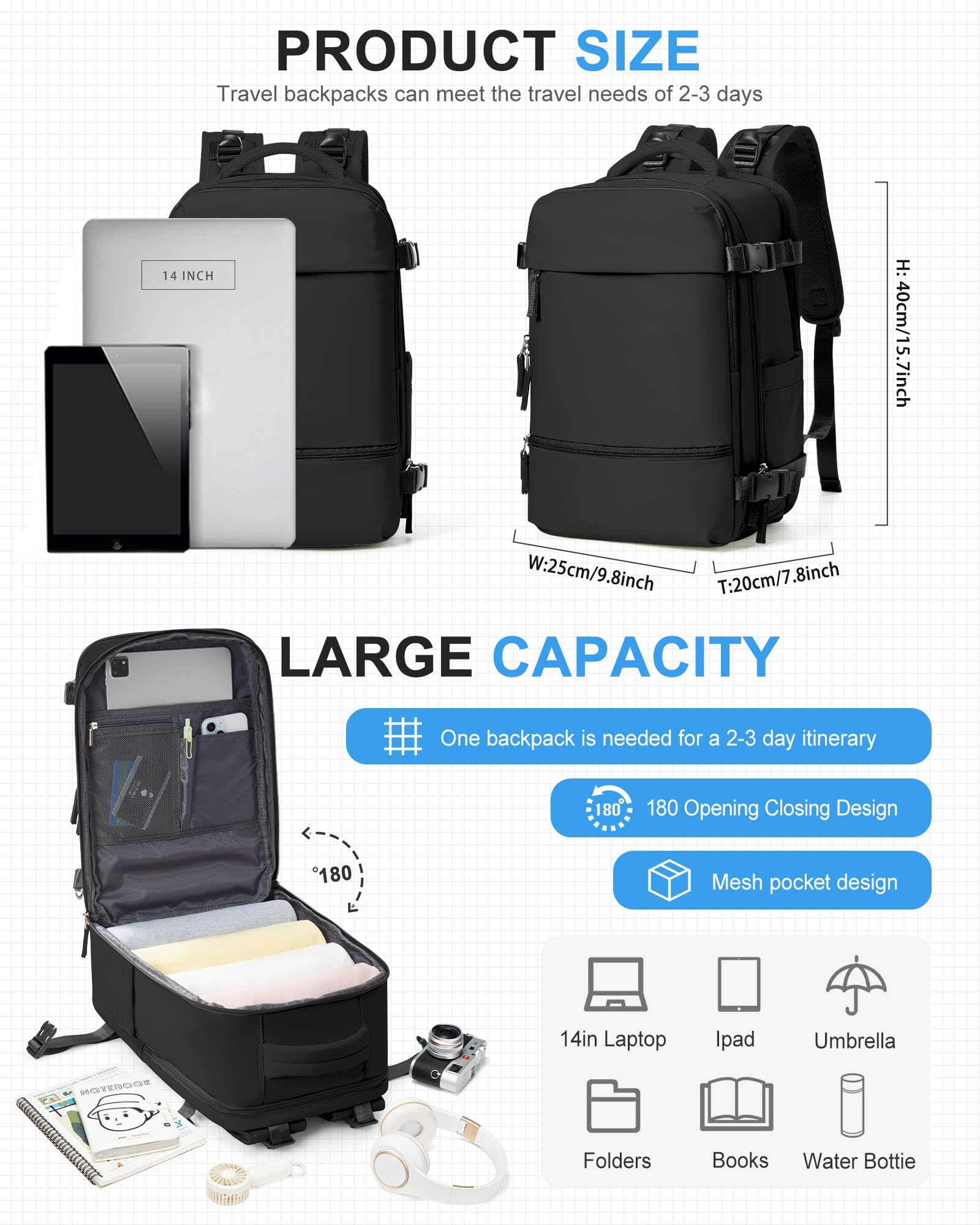 Waterproof Lightweight Gym Backpack for Women & Men - Expandable Shoe Compartment, Sports Travel Backpack for Workout, Dance, Hiking & Daily Use | Durable Casual Daypack & Gym Bag