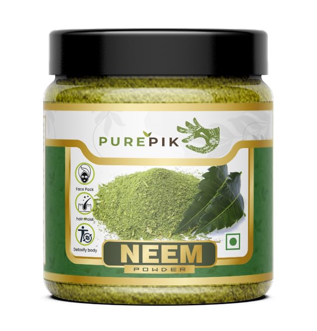 Pure Pik Organic Neem Powder 200g - Natural Neem Leaf Powder for Skin Care, Hair Growth & Face Mask | USDA Certified, Vegan, Chemical-Free | Perfect for DIY Beauty Treatments & Ayurvedic Remedies