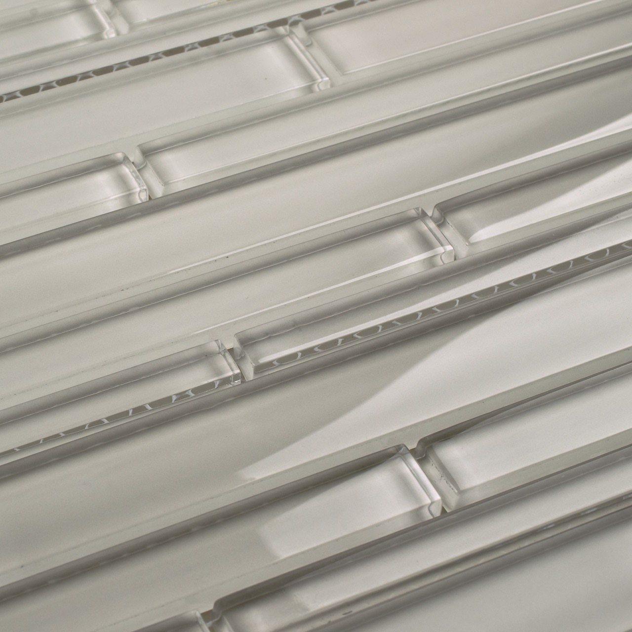 French Gray Glass Mosaic Tile Strip - Peel and Stick Backsplash for Kitchen & Bathroom Decor