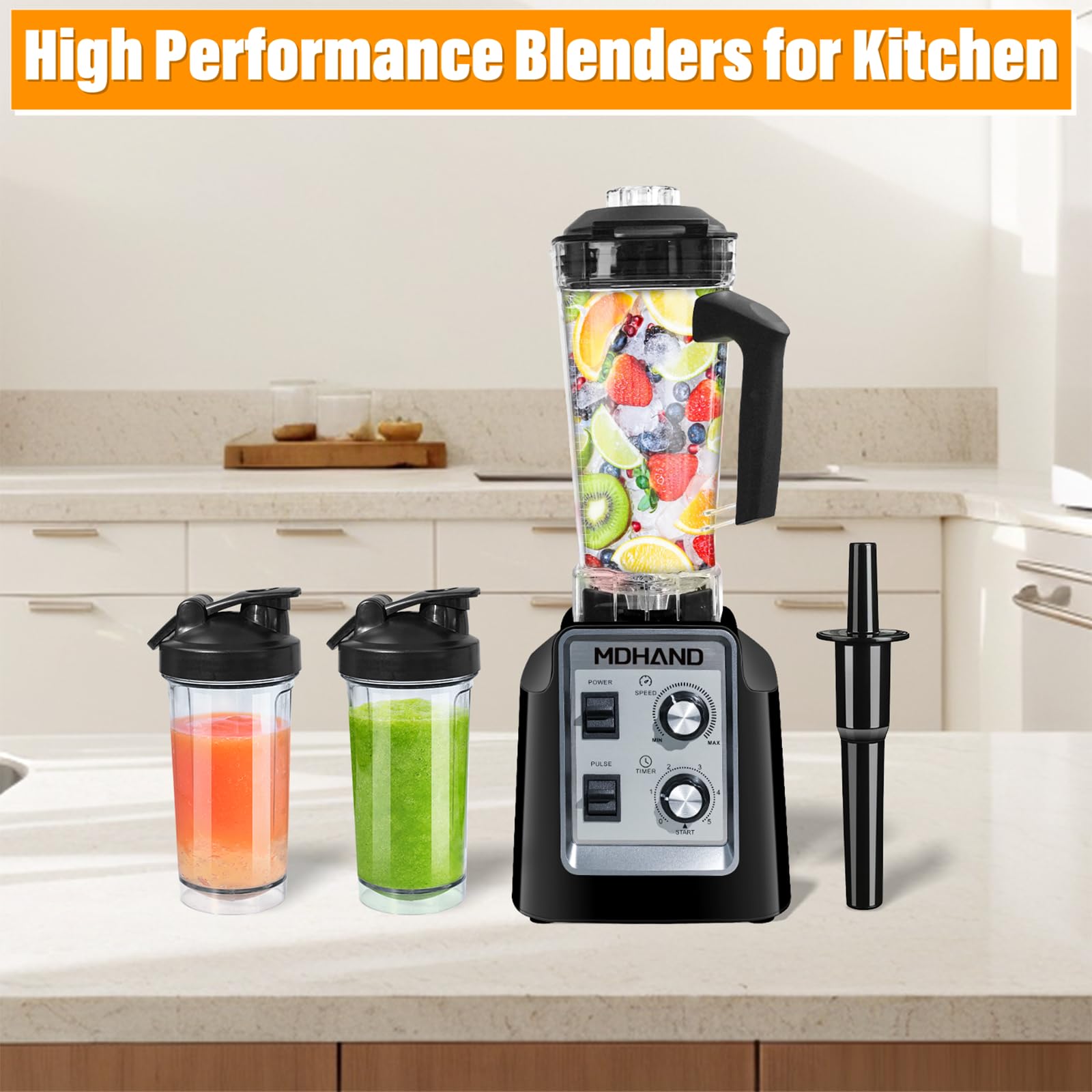1400W High-Speed Blender - Crush Ice in 5 Seconds, Self-Cleaning, BPA-Free 68oz Jar with 2 Travel Cups | Professional Kitchen Blender for Smoothies, Protein Shakes, Nut Butters & Soups | Perfect for Home, Gym & Healthy Lifestyle (Black)
