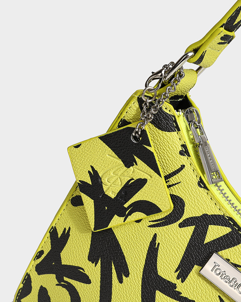 Trendy Yellow Graffiti Shoulder Bag for Women & Men - Stylish Crossbody Purse for Streetwear, Travel & Daily Use