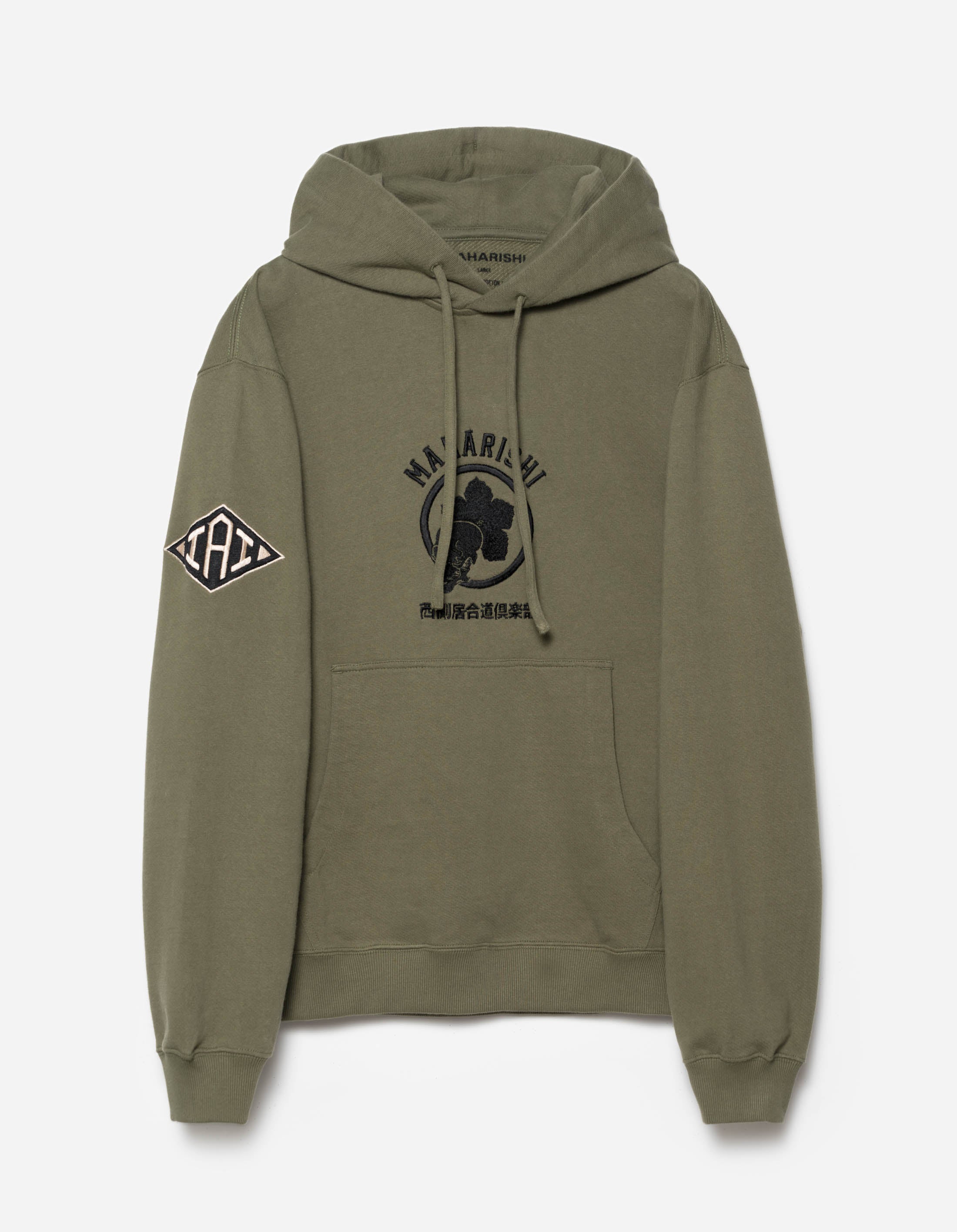 1102 Kamon Hooded Sweatshirt for Men - Olive Green Pullover Hoodie for Casual Wear, Street Style & Outdoor Activities