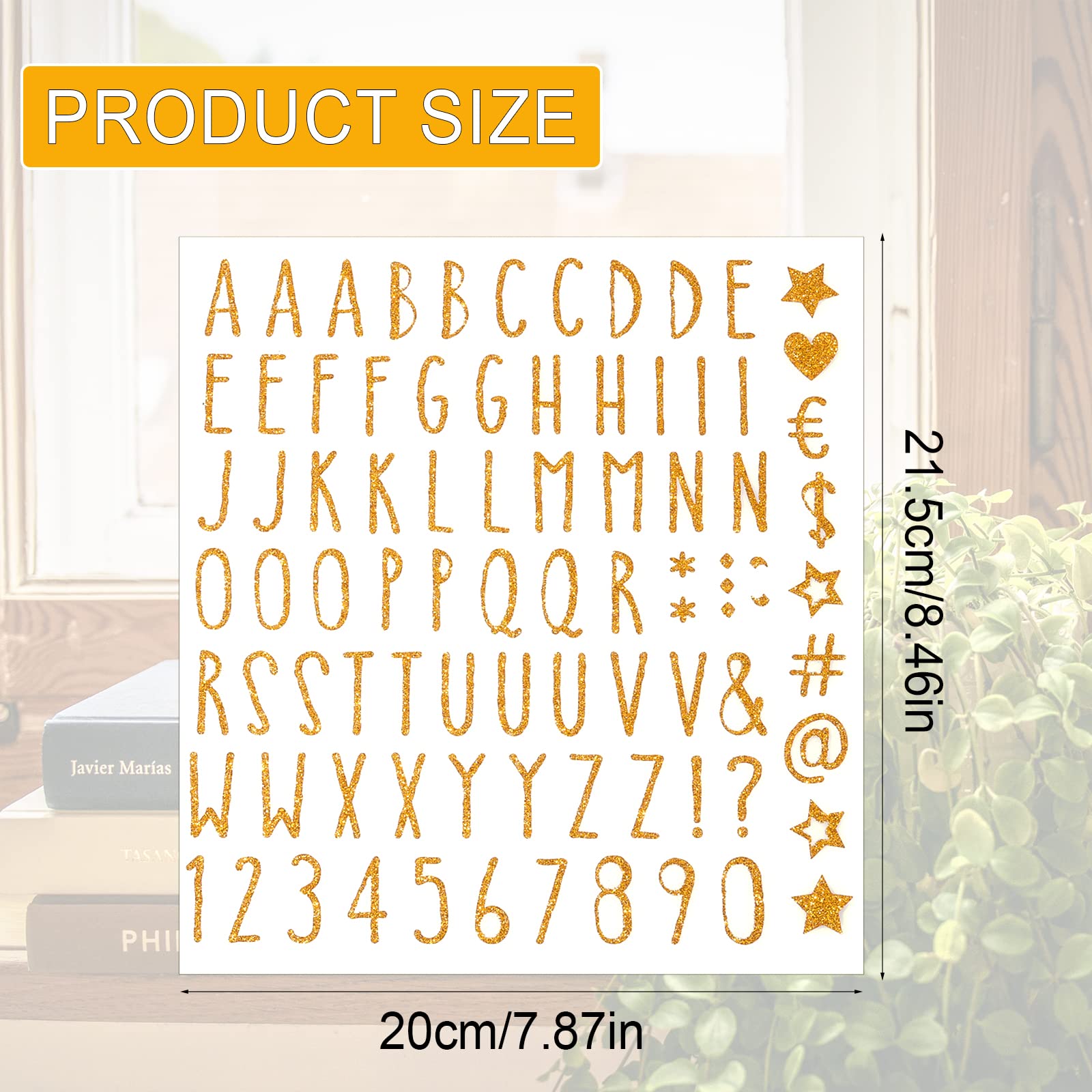 AIEX 10 Sheets Gold Glitter Letter Stickers - Self-Adhesive Alphabet & Number Decals for DIY Crafts, Scrapbooking, Greeting Cards, Laptop Decor - Perfect for Home, Office & School Projects