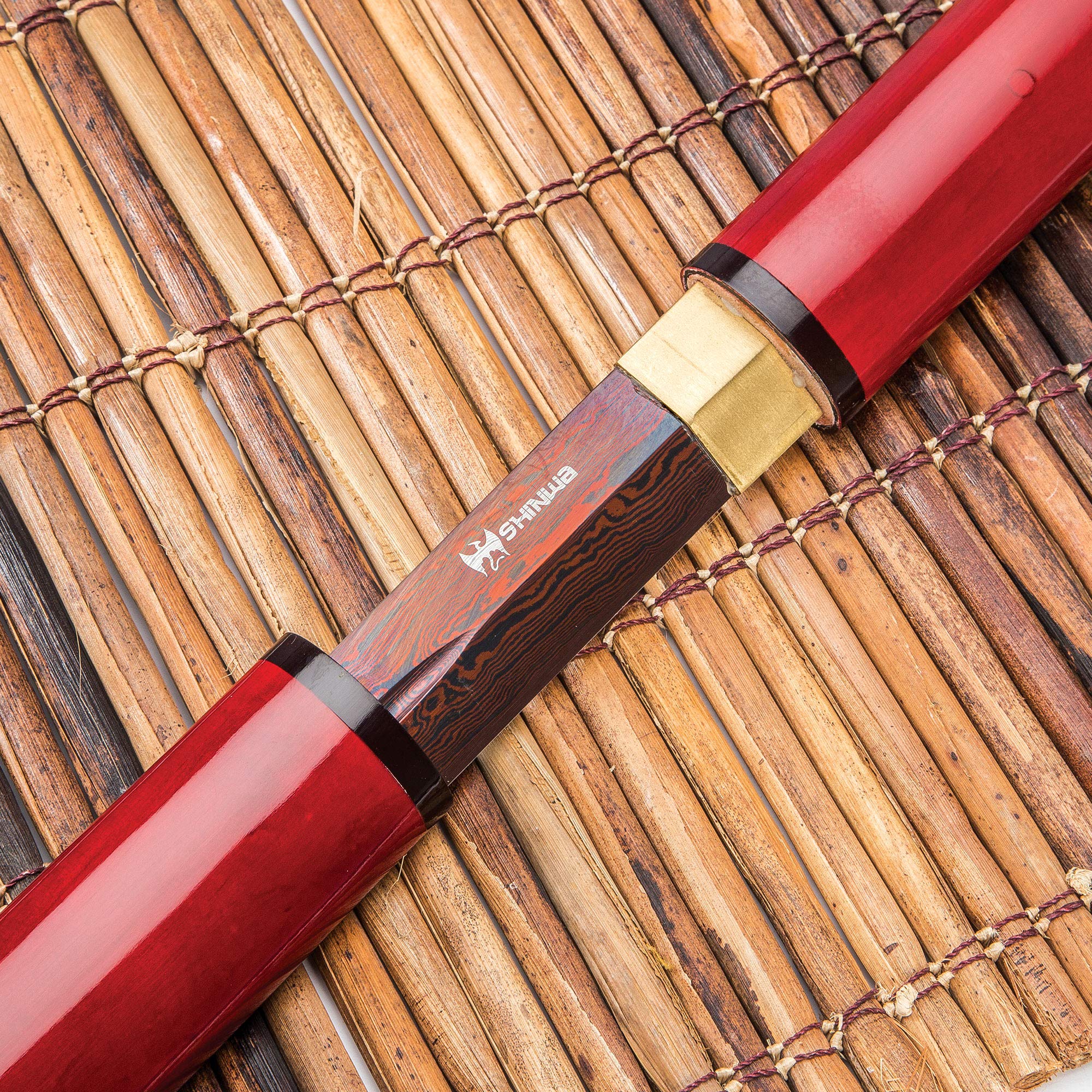Handmade Shinwa Shirasaya Samurai Sword - Exclusive Hand Forged Damascus Steel Blade with Lacquered Hardwood Scabbard (Scarlet Fang) - Perfect for Martial Arts Training, Cosplay, and Japanese Sword Collectors