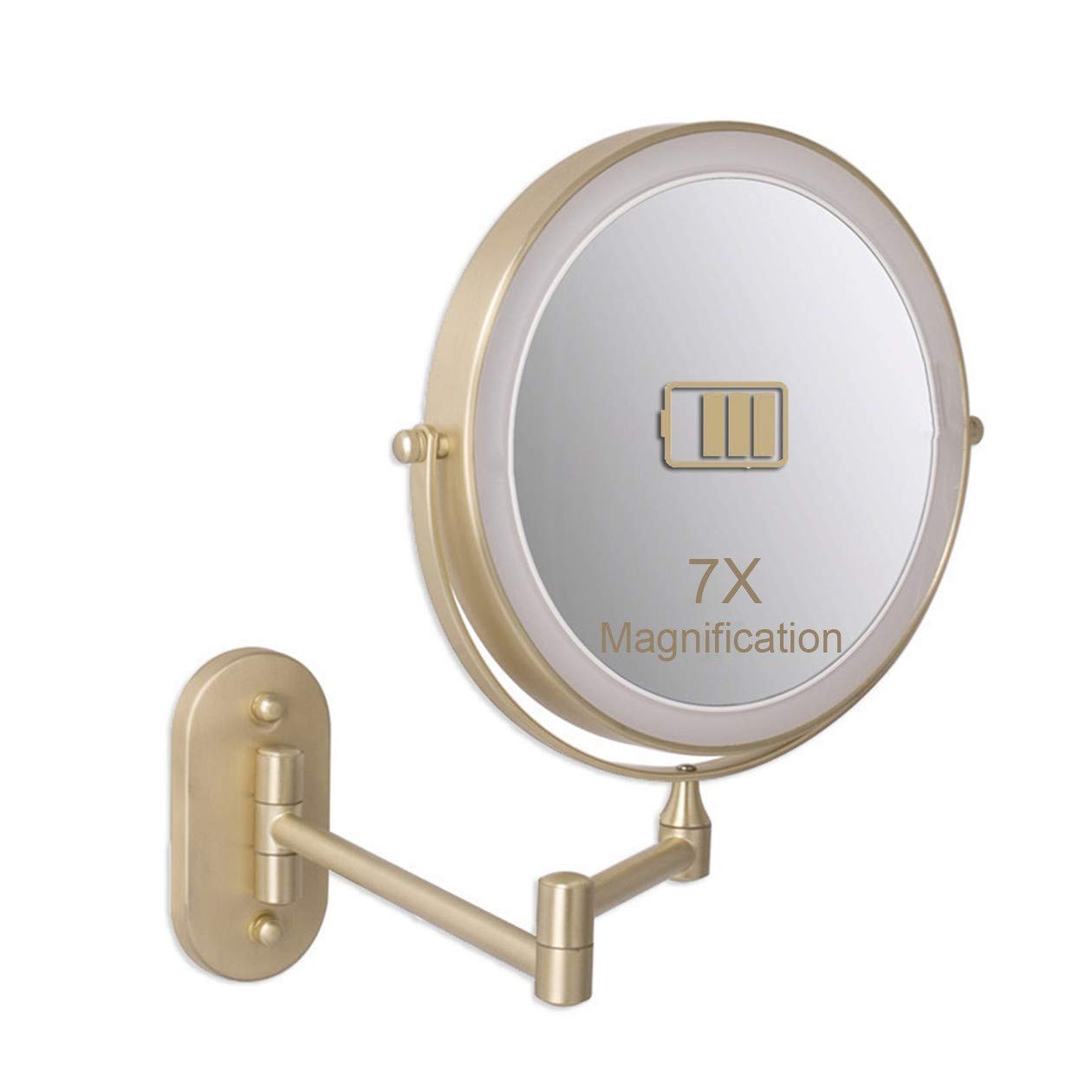 7X Magnifying Wall Mounted Vanity Mirror with LED Lights - 360° Swivel & Extendable Double-Sided Makeup Mirror - 3 Adjustable Lighting Modes for Bathroom & Dressing Room - Perfect for Makeup Application, Skincare Routine & Hair Styling