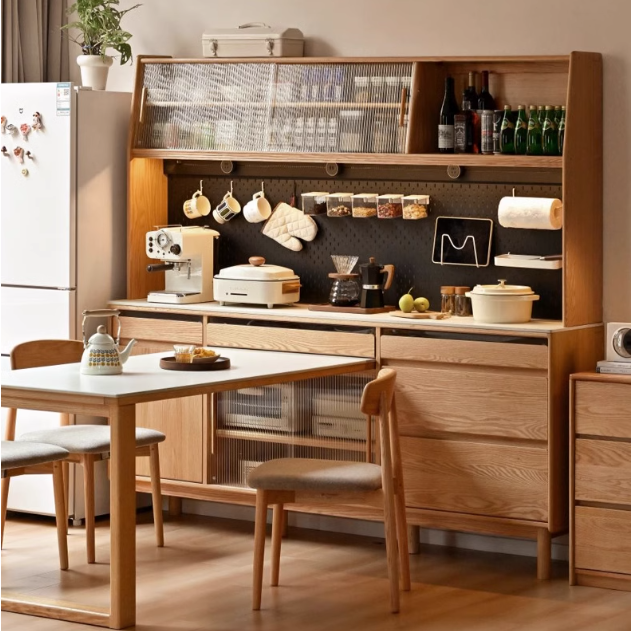 Solid Oak Wood Rock Plate Buffet Sideboard - Rustic Farmhouse Dining Room Storage Cabinet for Kitchen, Living Room & Entryway