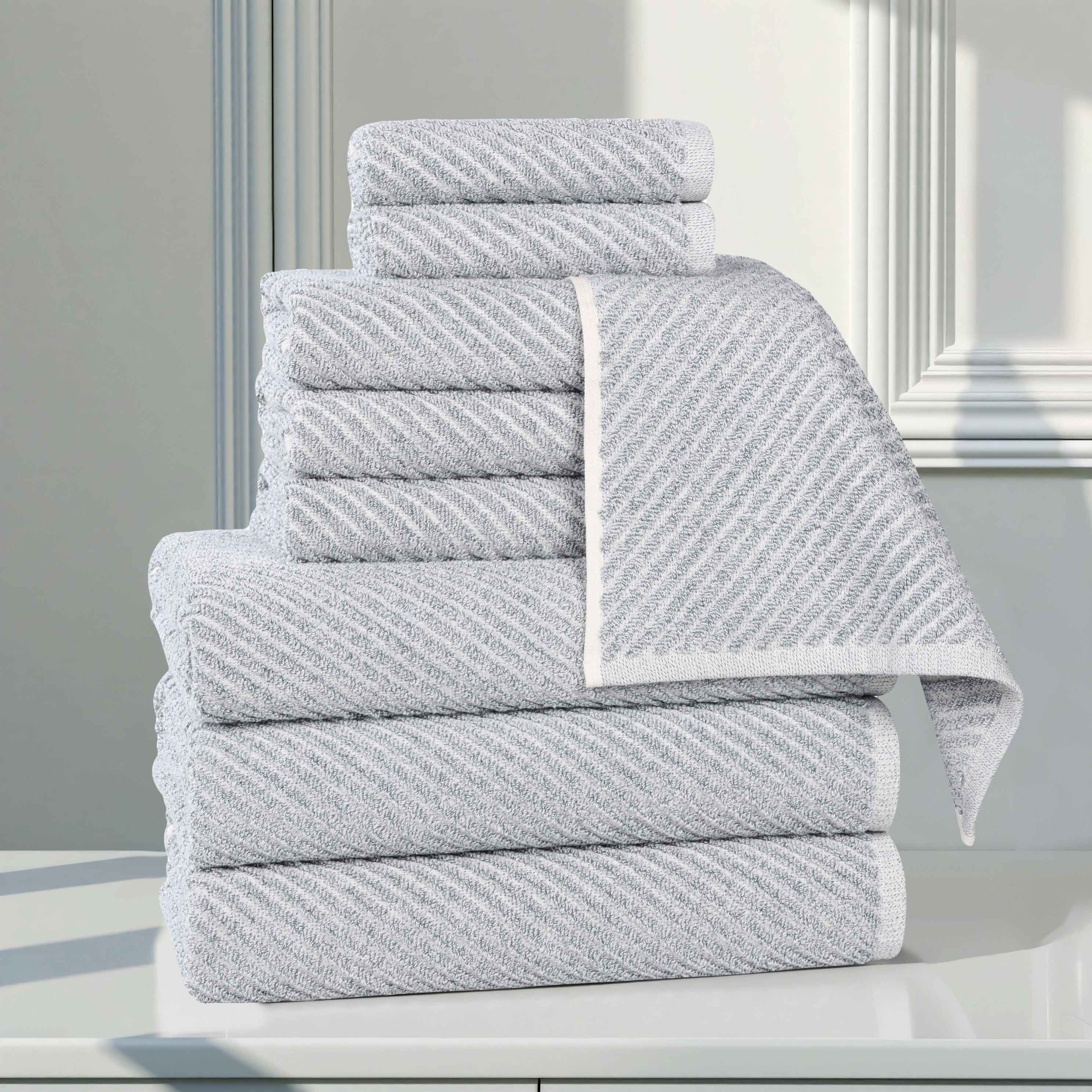 Premium 9-Piece Cotton Blend Towel Set - Soft, Absorbent & Medium Weight with Diagonal Stripes - Perfect for Bathroom, Spa, Gym & Guest Use