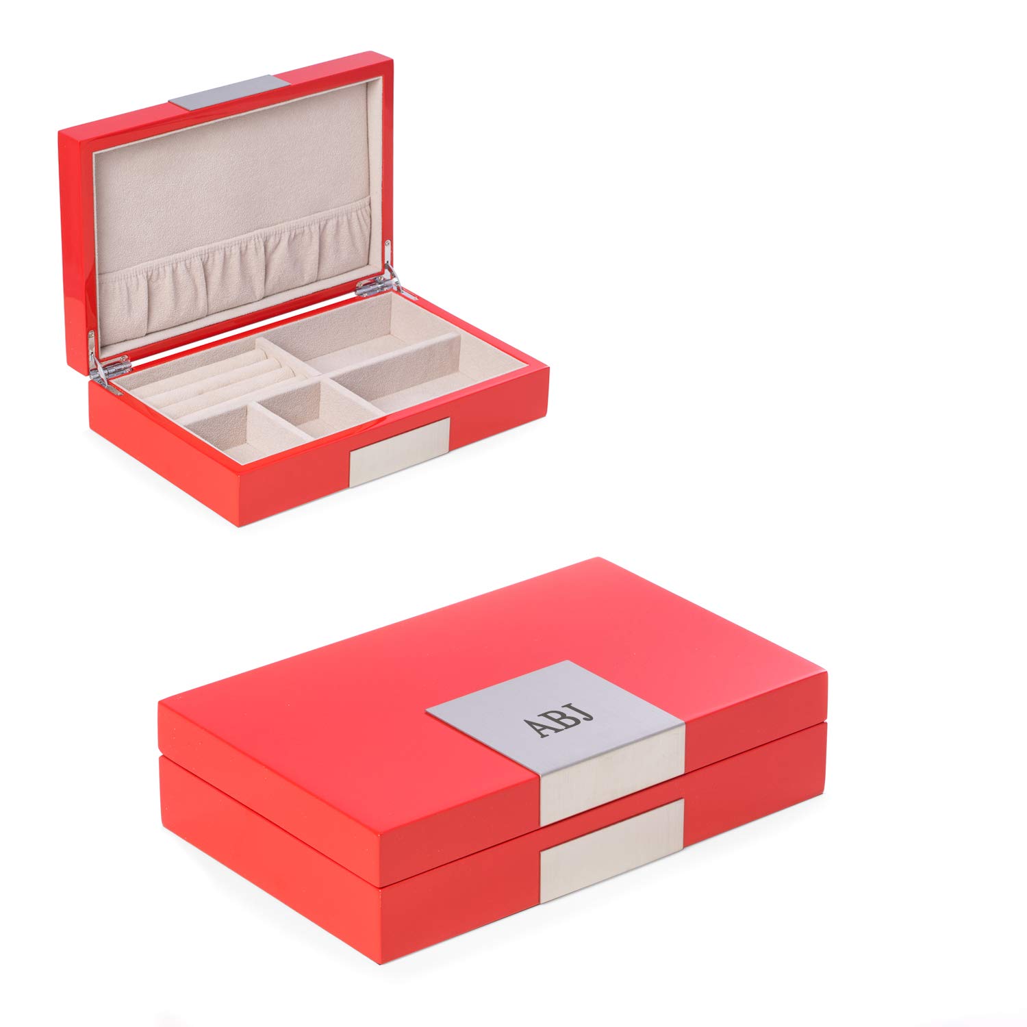 Bey-Berk Personalized Italian Wood Valet Box - High Gloss Lacquered Red - Perfect for Jewelry, Watch & Key Storage - Luxury Gift for Men & Home Decor