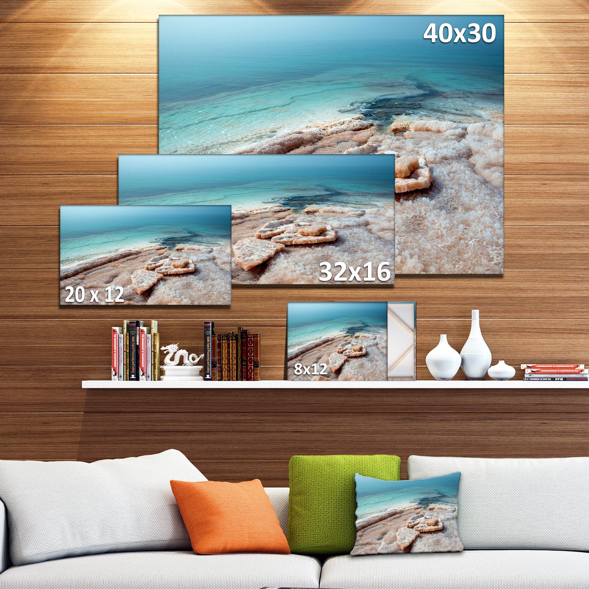 Extra Large Dead Sea Beach Canvas Art with Crystallized Salt - Stunning Seascape Wall Decor for Living Room, Bedroom & Office