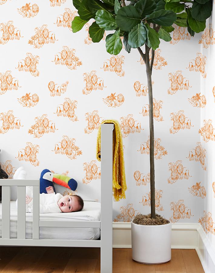 Foliage Lions Wallpaper by Tea Collection - Premium Peel and Stick Wallpaper for Nursery, Kids Room & Home Decor - Easy to Install & Removable
