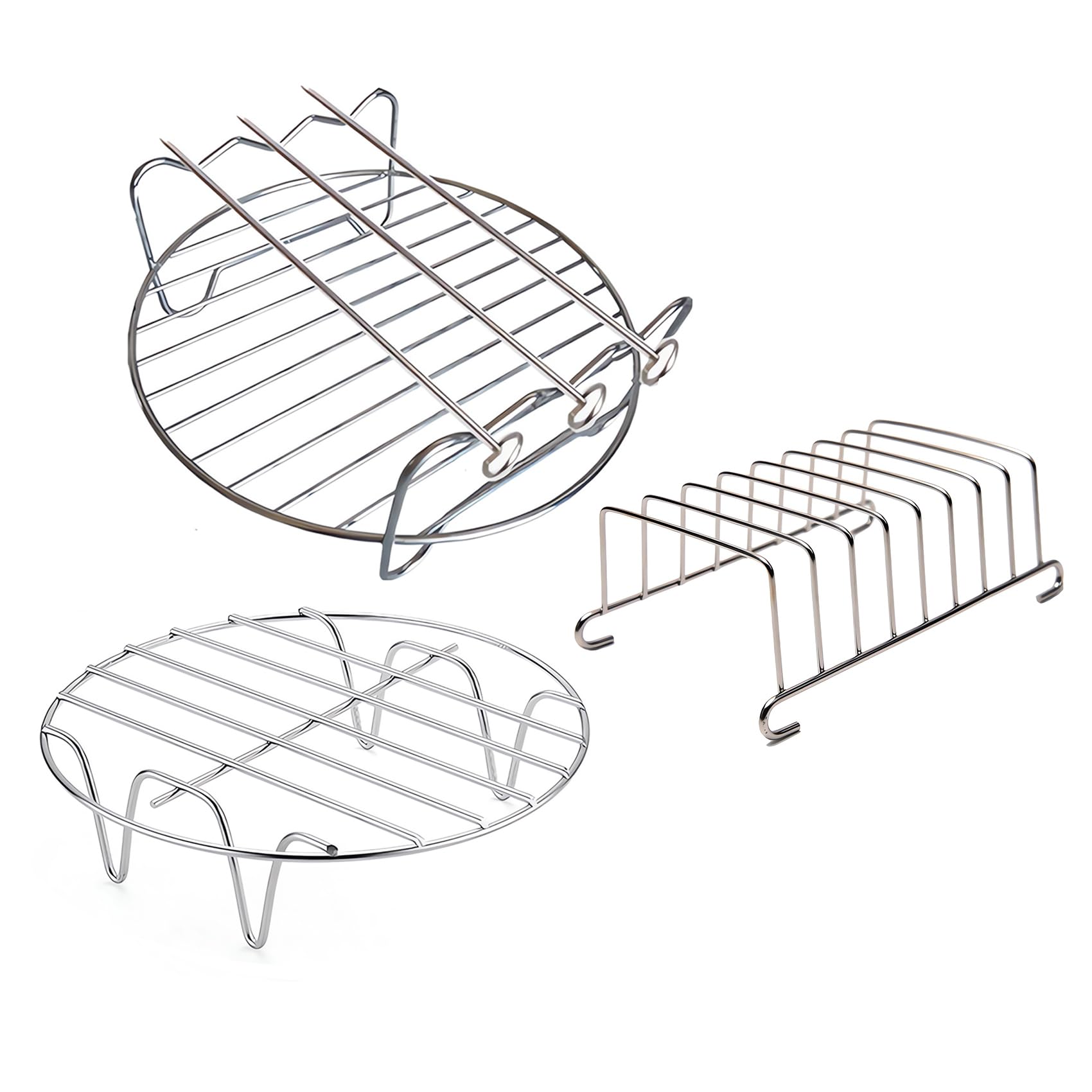 6-Inch Air Fryer Rack Set of 3 - Double Layer Cooking Rack with Skewers for Toast, Roasting & Grilling - Fits Most 2.5QT+ Air Fryers - Perfect for Chicken Wings, Vegetables & Small Batch Cooking