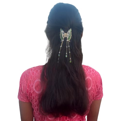 RSJ TRADERS - Blue Butterfly 3D Rhinestone Hair Claw Clip for Women & Girls | Wedding Hair Accessories with Crystal Tassel | Strong Hold for Thick Hair | Perfect for Parties, Prom & Special Occasions