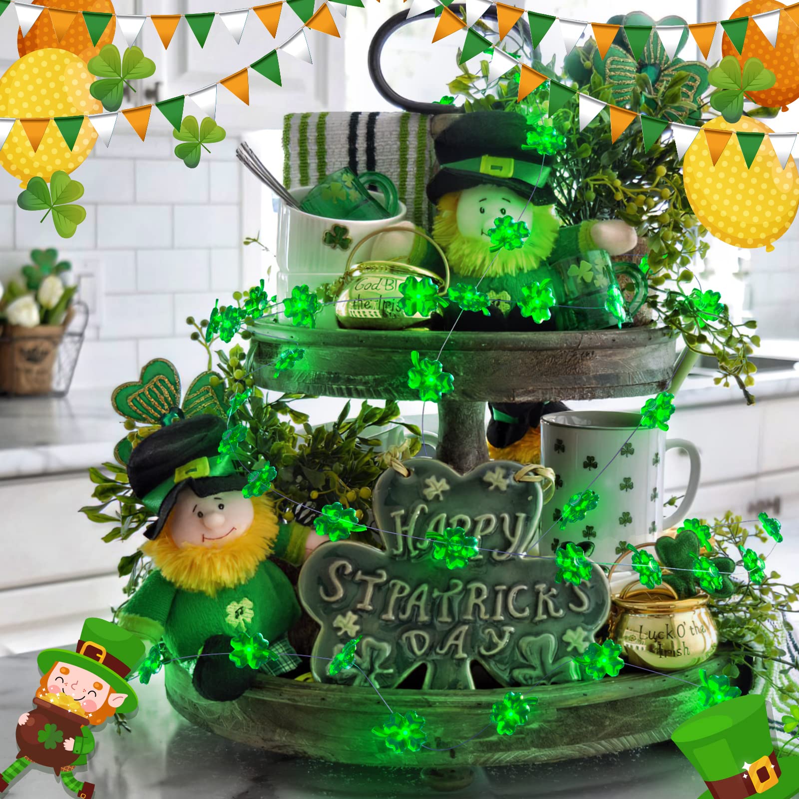 St. Patrick's Day Decorations - 13FT Green Battery Operated LED Shamrock String Lights with Remote Control | Indoor/Outdoor Party Decor for St. Patrick's Day, Irish Themed Events & Home Celebration