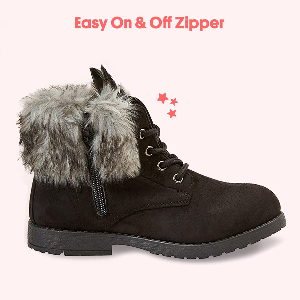 FabKids Girls Ankle Boots - Cute Combat Boots with Lace Up & Non-Slip Sole for Toddler, Little & Big Kids | Perfect for School, Playdates & Outdoor Adventures