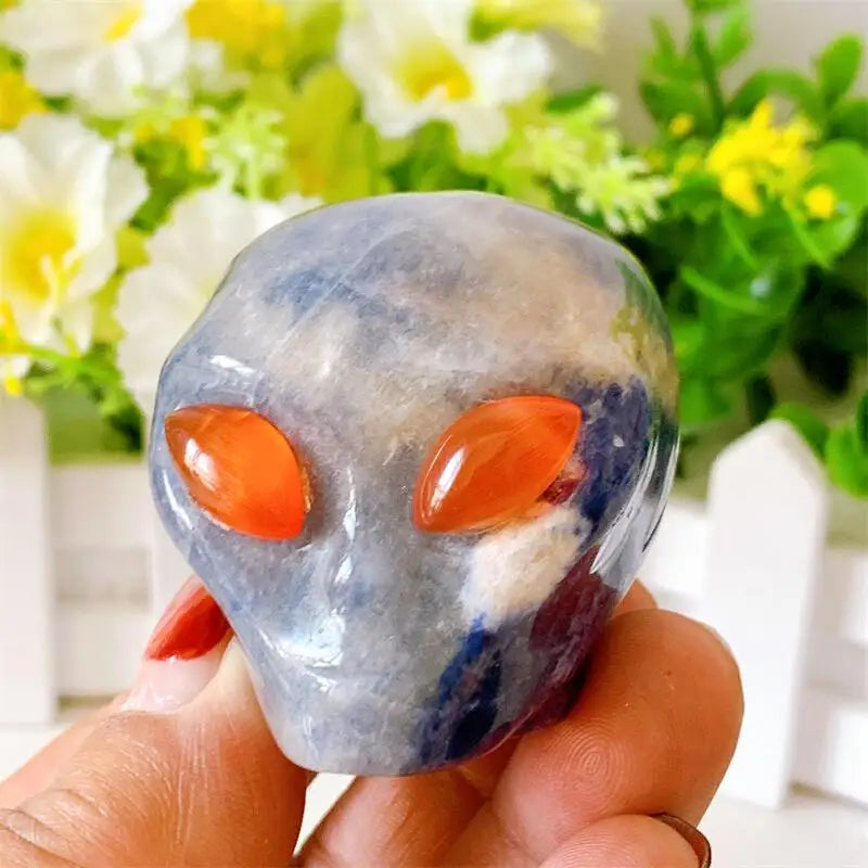 2 Inch Natural Blue Sodalite Alien Skull Crystal Carving - Reiki Healing Stone, Spiritual Decor, Unique Gift for Collectors (1 Piece) - Perfect for Meditation, Energy Work & Home Decoration