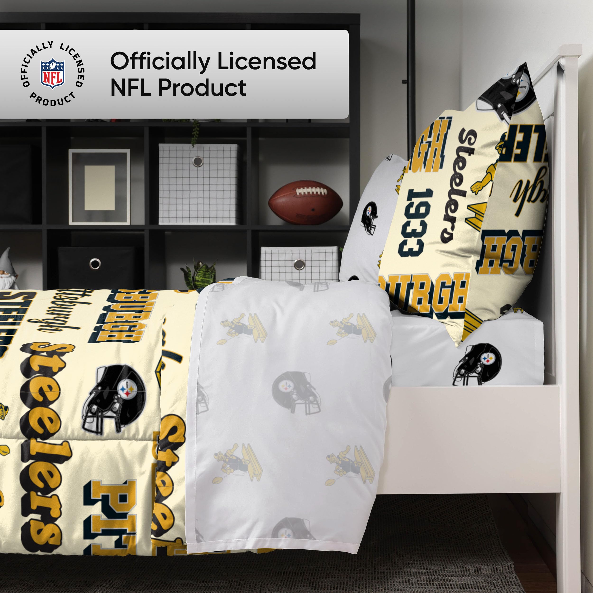FOCO NFL Team Logo 5-Piece Bedding Set - Unisex Adult Comforter, Sheets & Pillowcases - Soft Microfiber Bed in a Bag for Football Fans - Perfect for Game Day Decor, Dorm Rooms & Themed Bedrooms