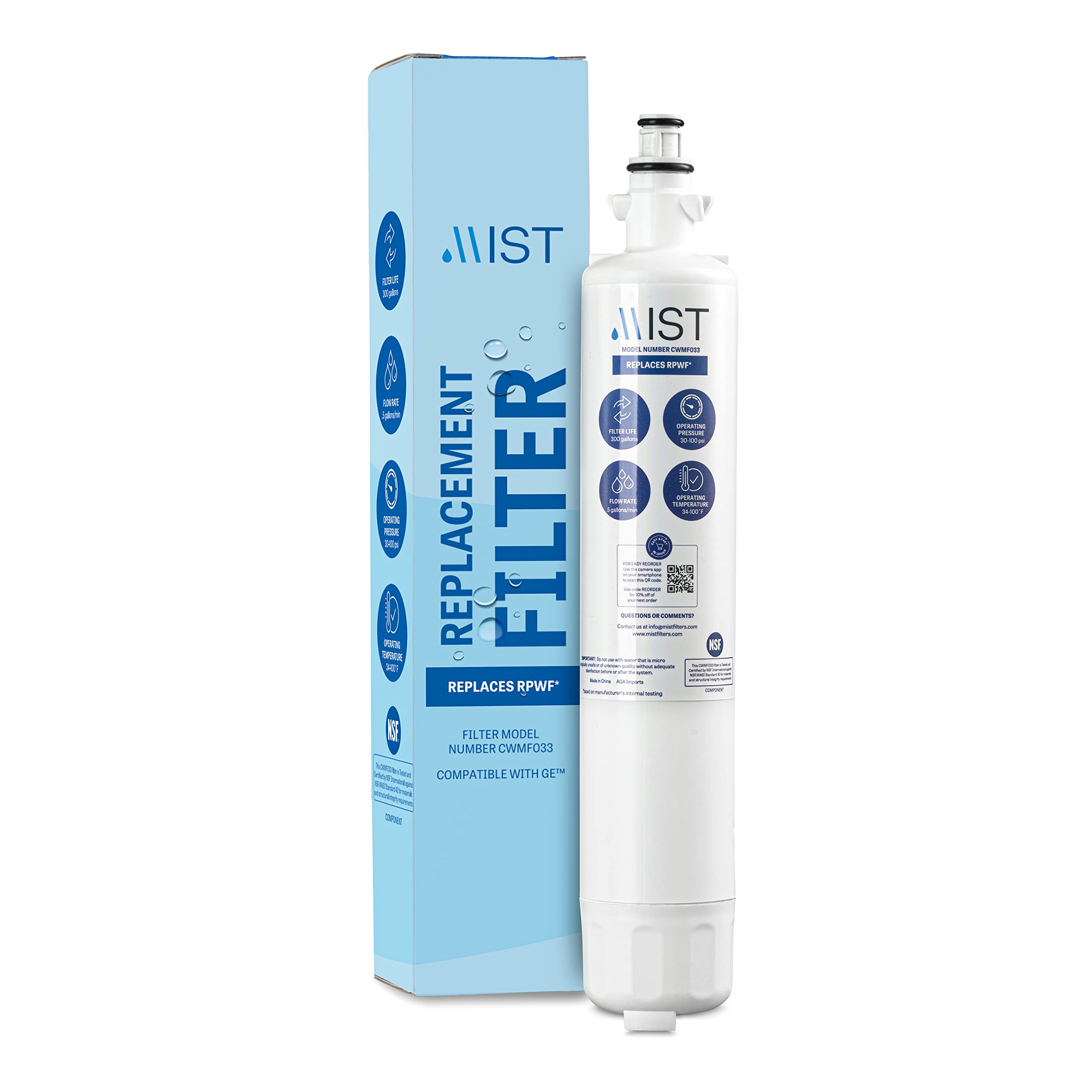 GE RPWF Refrigerator Water Filter Replacement (1 Pack) - Compatible with RWF1063, RWF3600A, WSG-4, DWF-36, R-3600 & More - Not for RPWFE Models | Clean Drinking Water for Home, Office & RV Use