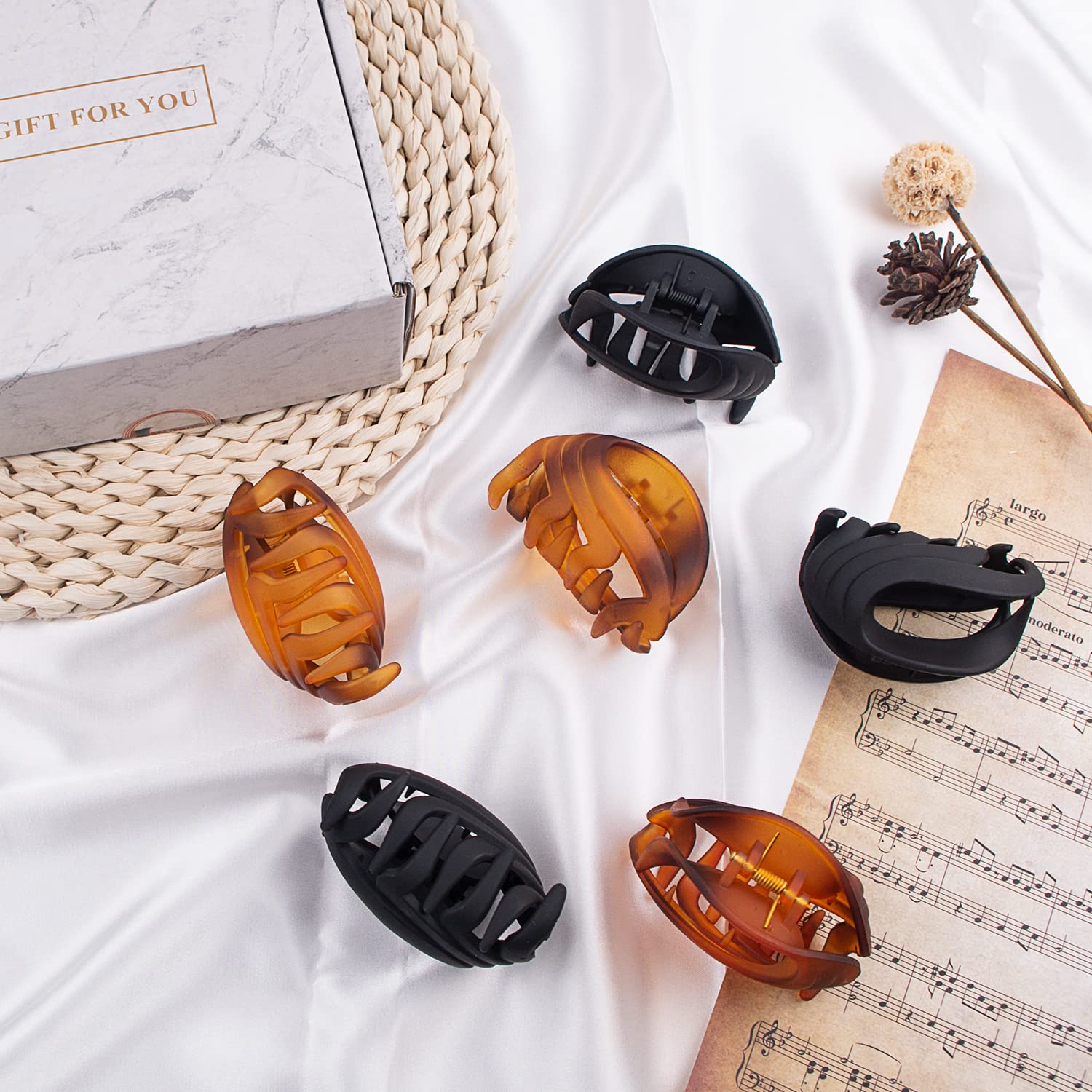 Non-Slip Matte Flower Claw Clips for Thin to Medium Hair - 2.6 Inch Strong Grip Hair Clips for Women, Girls & Kids (Black, Brown) - Perfect for School, Work, Travel & Everyday Styling - Gift Box Included